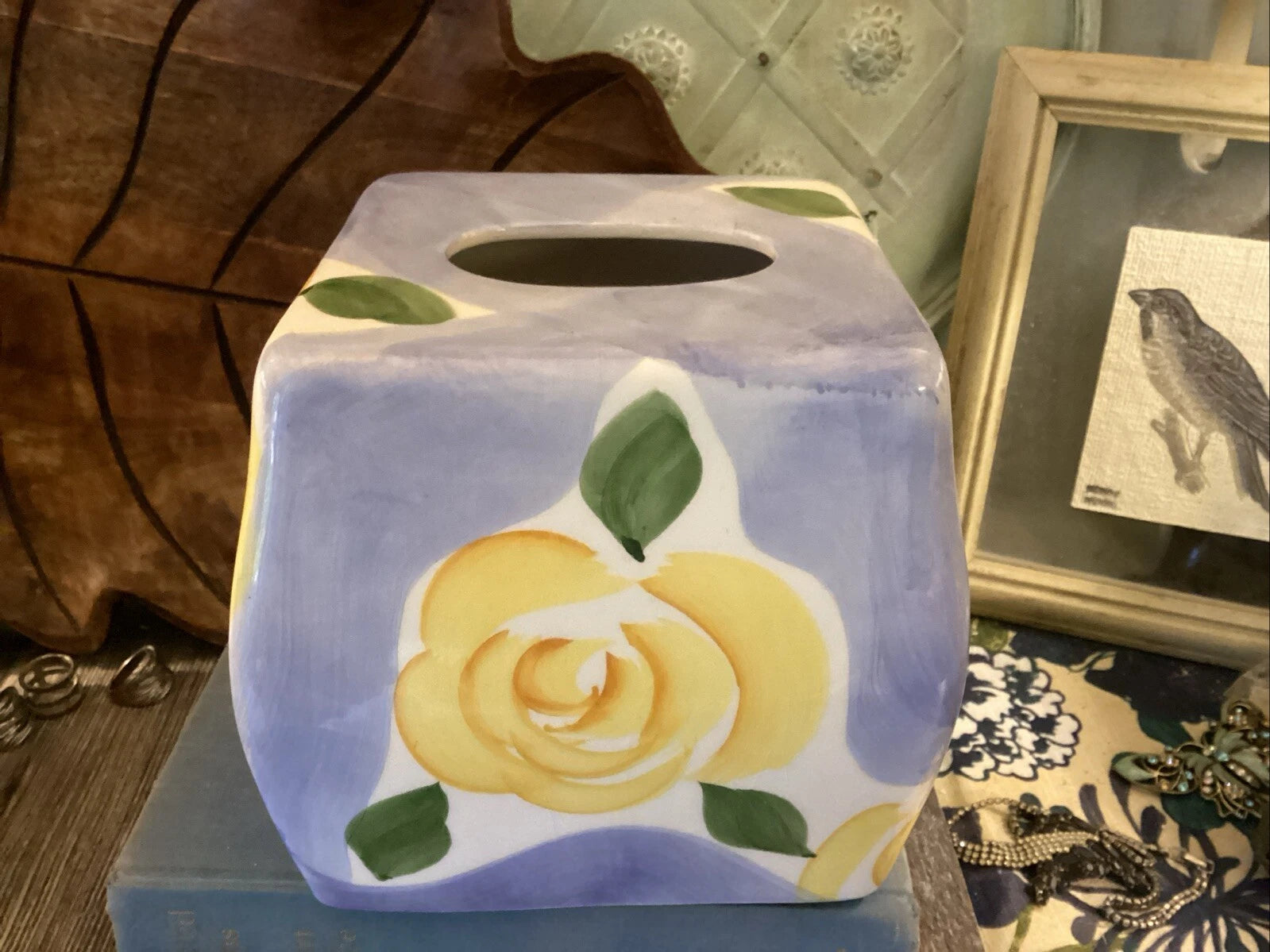 Wamsutta Tissue Box Cover Holder Floral PROVENCE Blue Floral Ceramic Square | eBay
