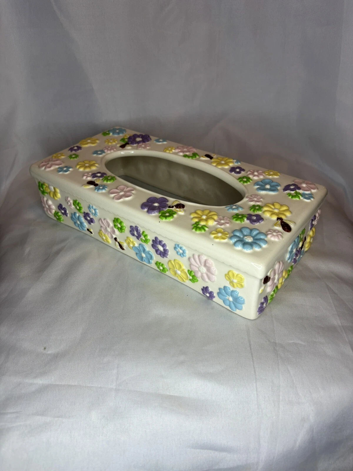 Vintage Hand Painted Rectangle Floral Ceramic Tissue Box Cover 1978 | eBay