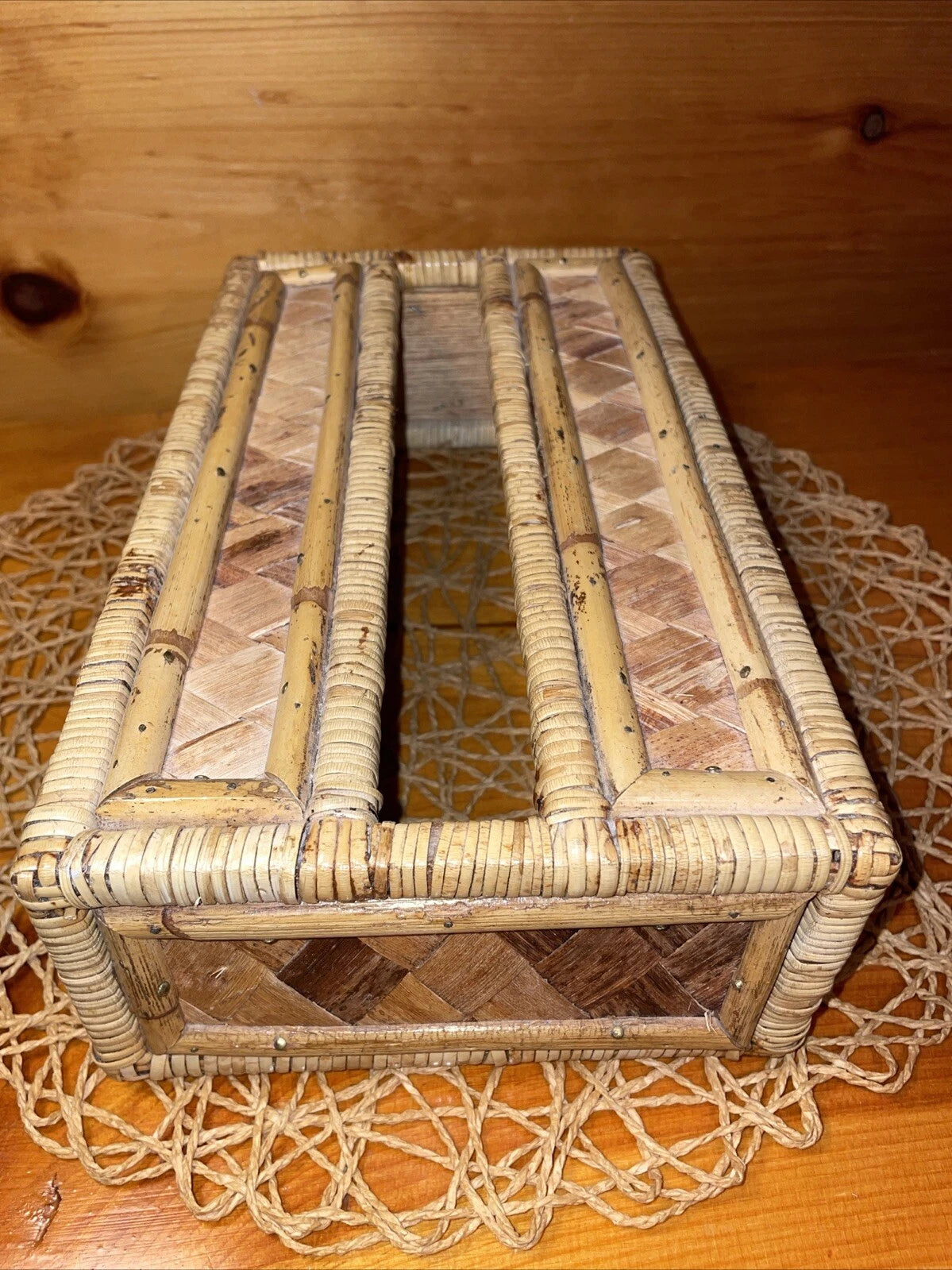 Vintage Tissue Box Cover Holder Bamboo Rattan Wicker Coastal Boho Rectangular | eBay