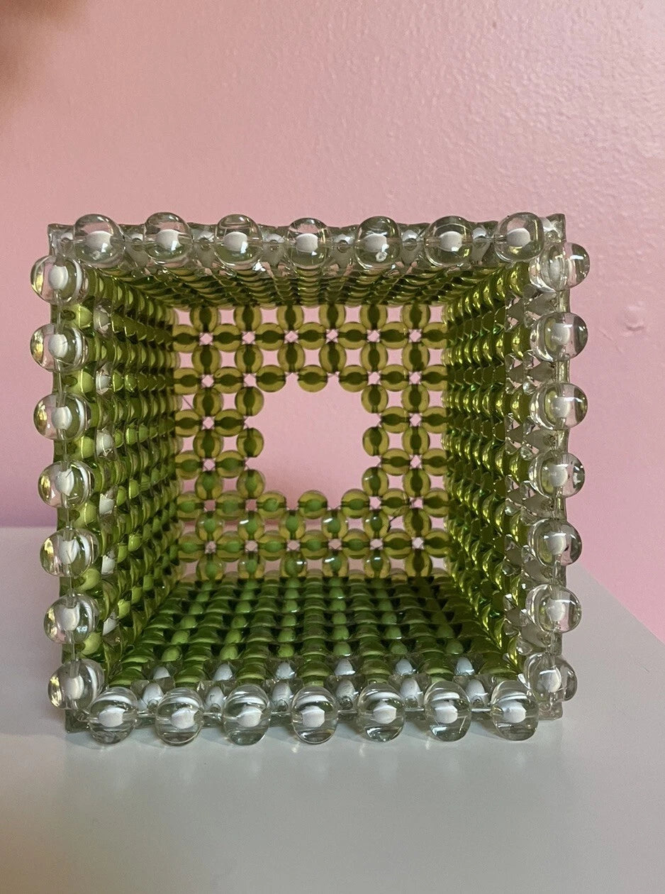 Beaded tissue box Green / white handmade | eBay