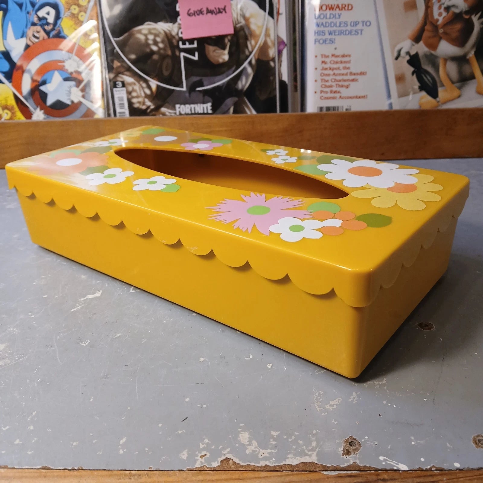 Vintage Flower Power Floral Hippie Boho Plastic Tissue Kleenex Box Mustard Gold | eBay