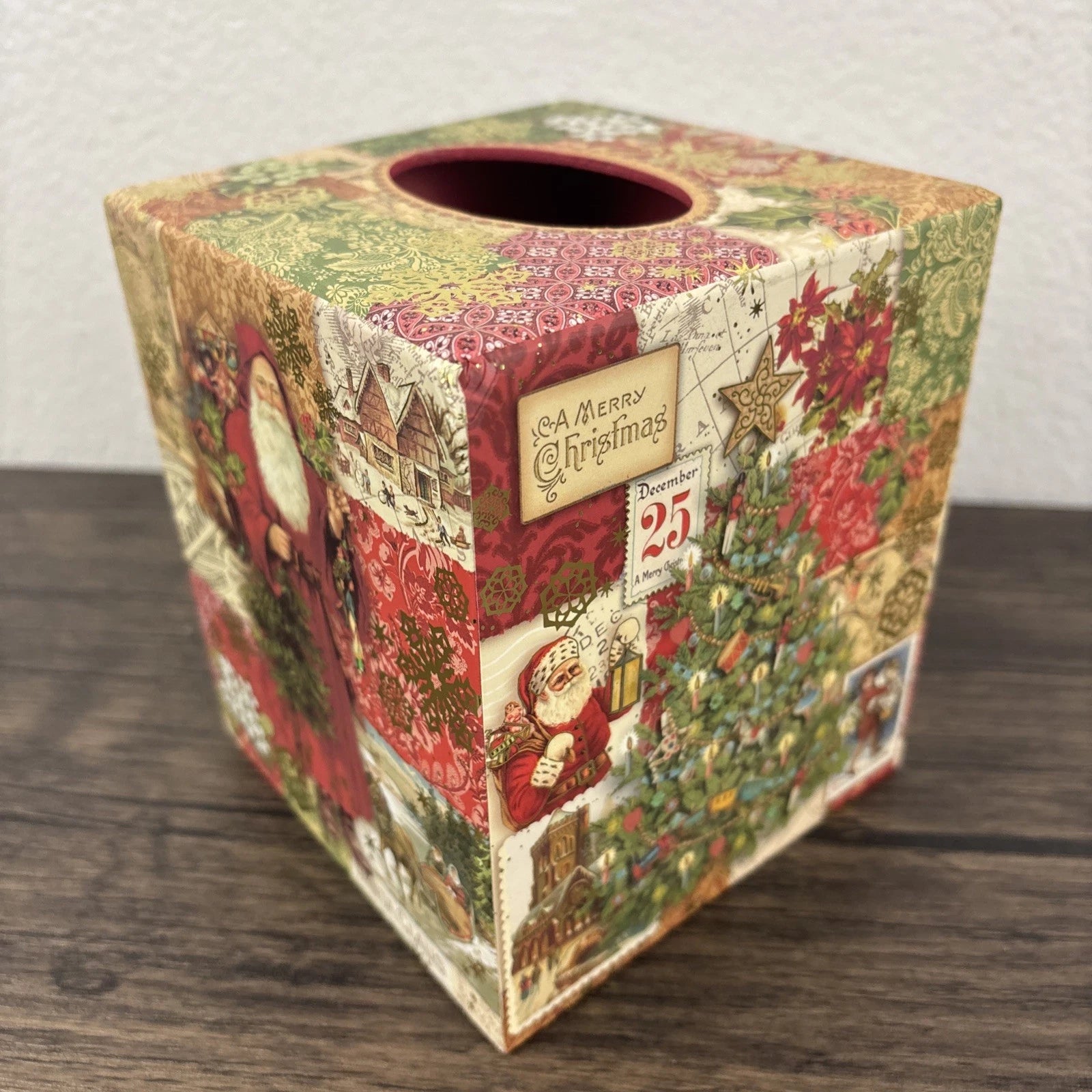 Punch Studio Christmas Tissue Box Cover Square Old World Santa Victorian Tree | eBay