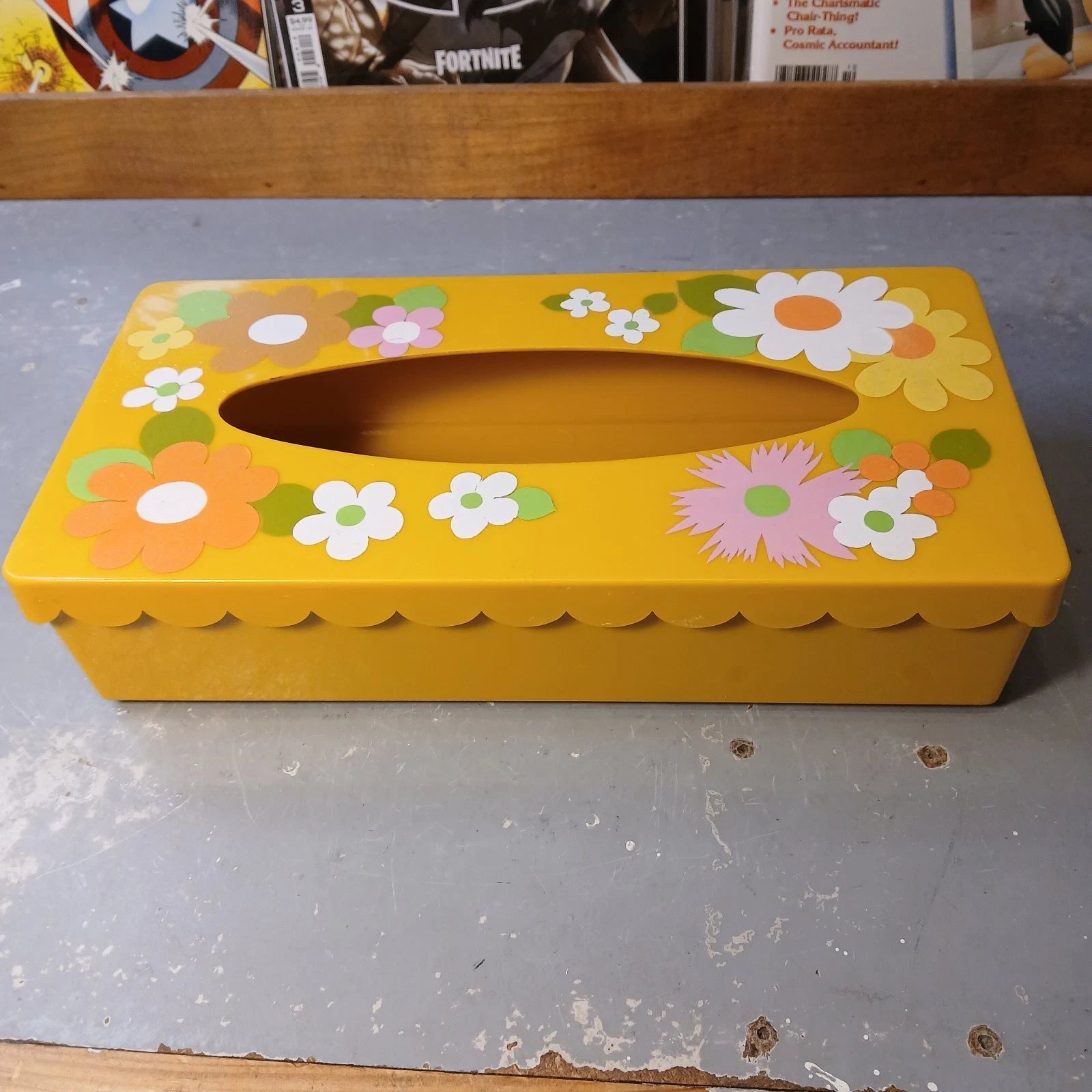 Vintage Flower Power Floral Hippie Boho Plastic Tissue Kleenex Box Mustard Gold | eBay