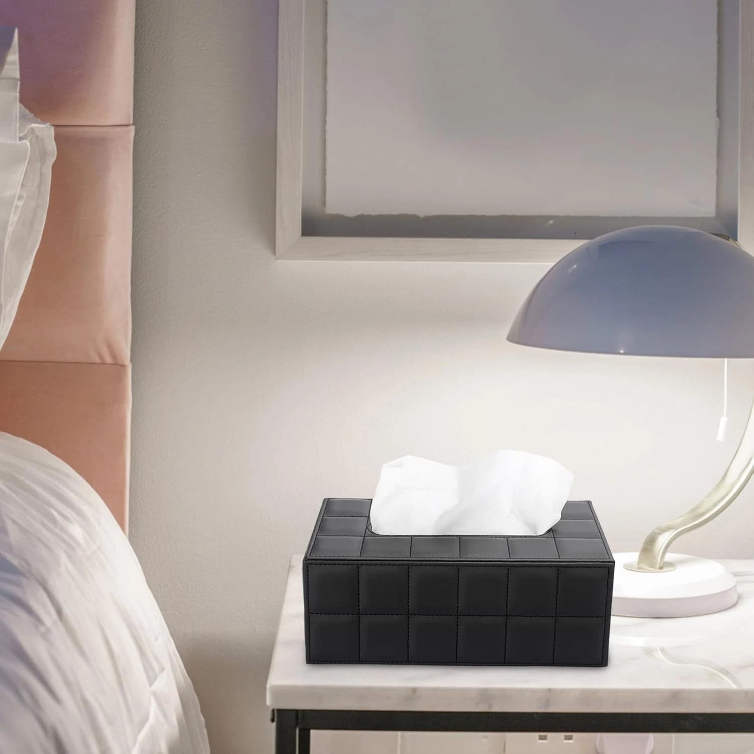 Sumnacon Rectangular Leather Tissue Box Cover - Medium, Black With Grid | eBay