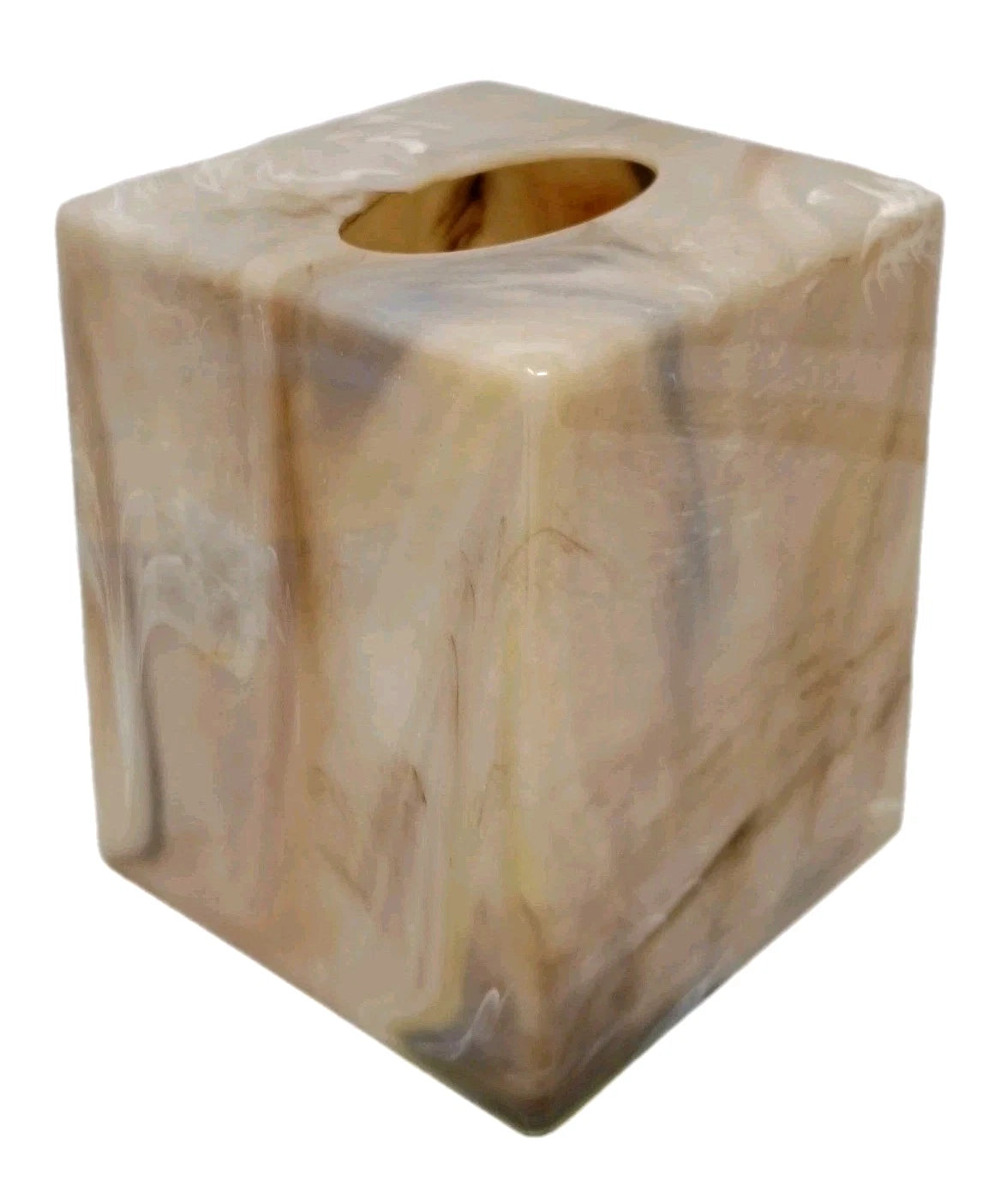Vintage Faux Marble Tissue Box Cover Holder Square Acrylic Plastic Neutral Tan | eBay
