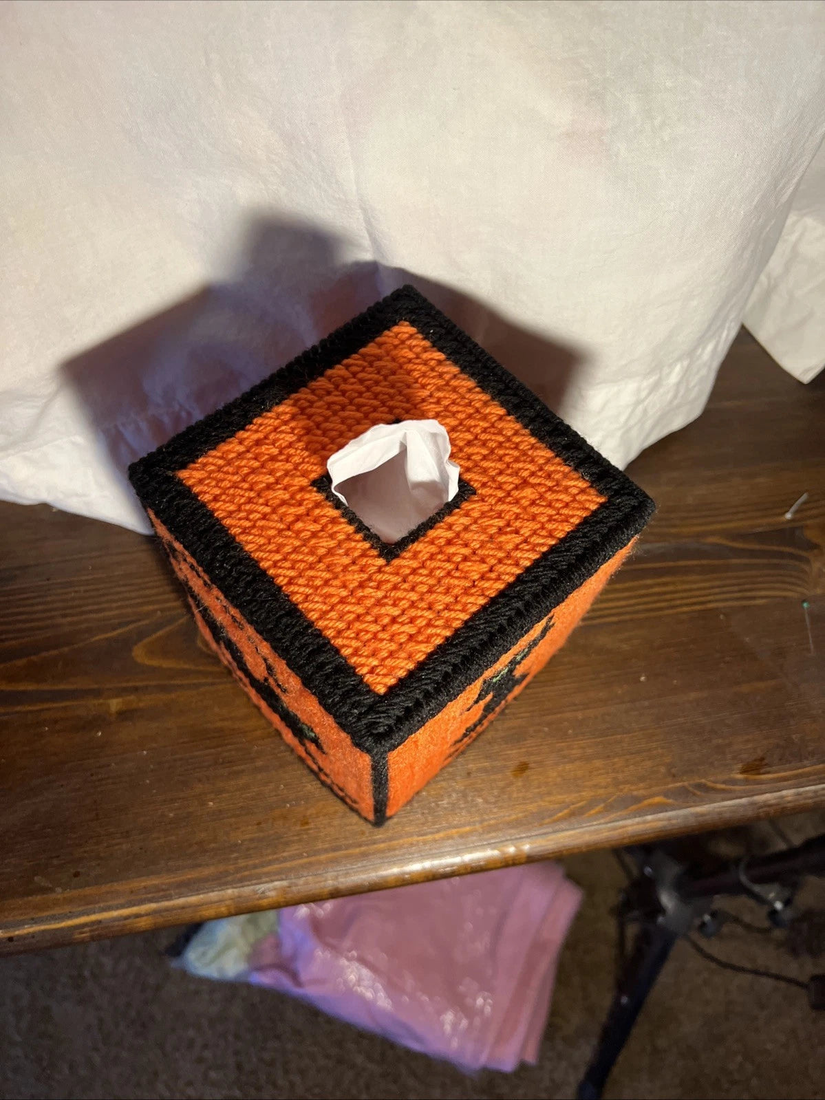 Handmade Needlepoint Halloween Black Cat Boutique Tissue Box Cover New | eBay