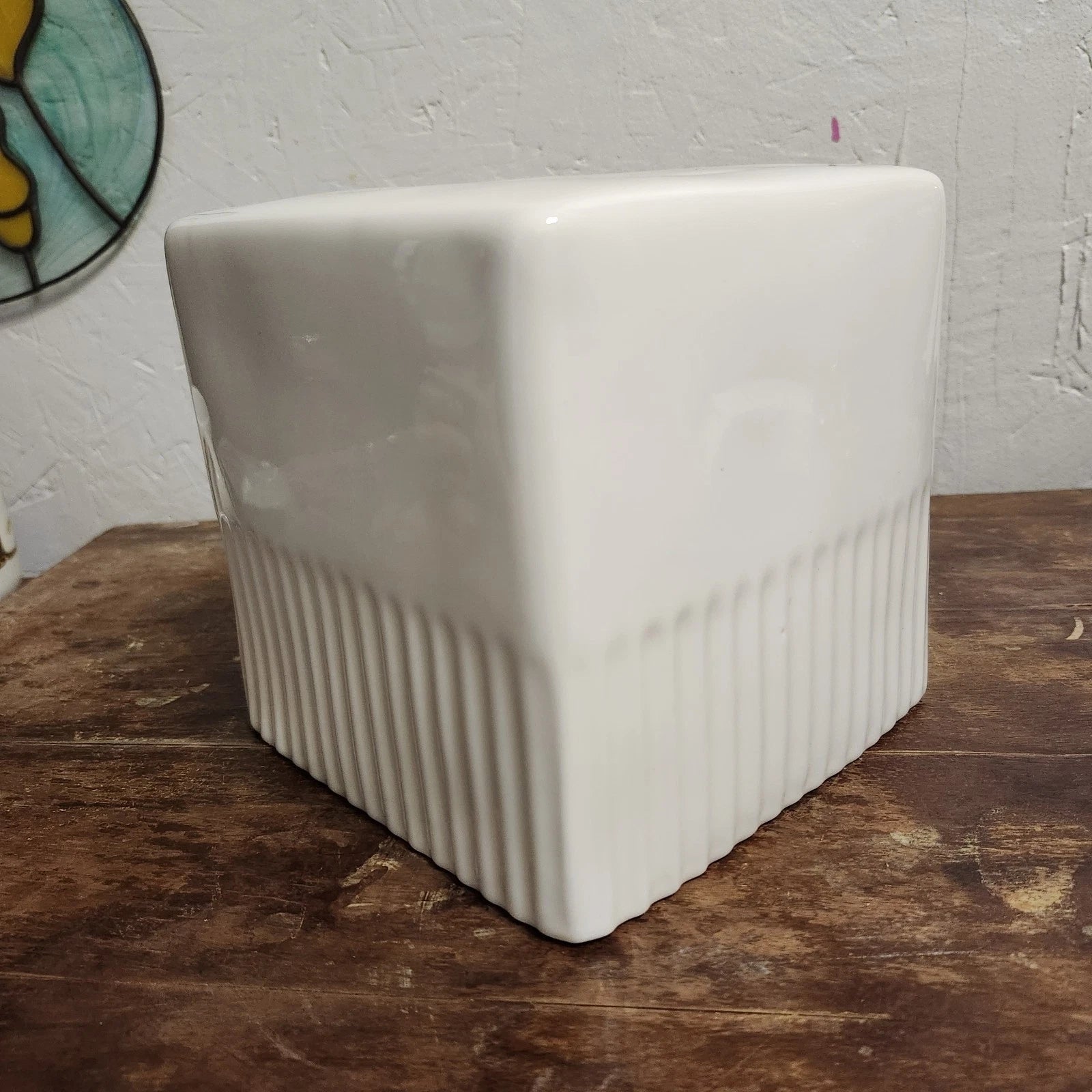 RAE DUNN Artisan Collection Heavy White Ceramic Ribbed Tissue Box Cover 6x6" | eBay