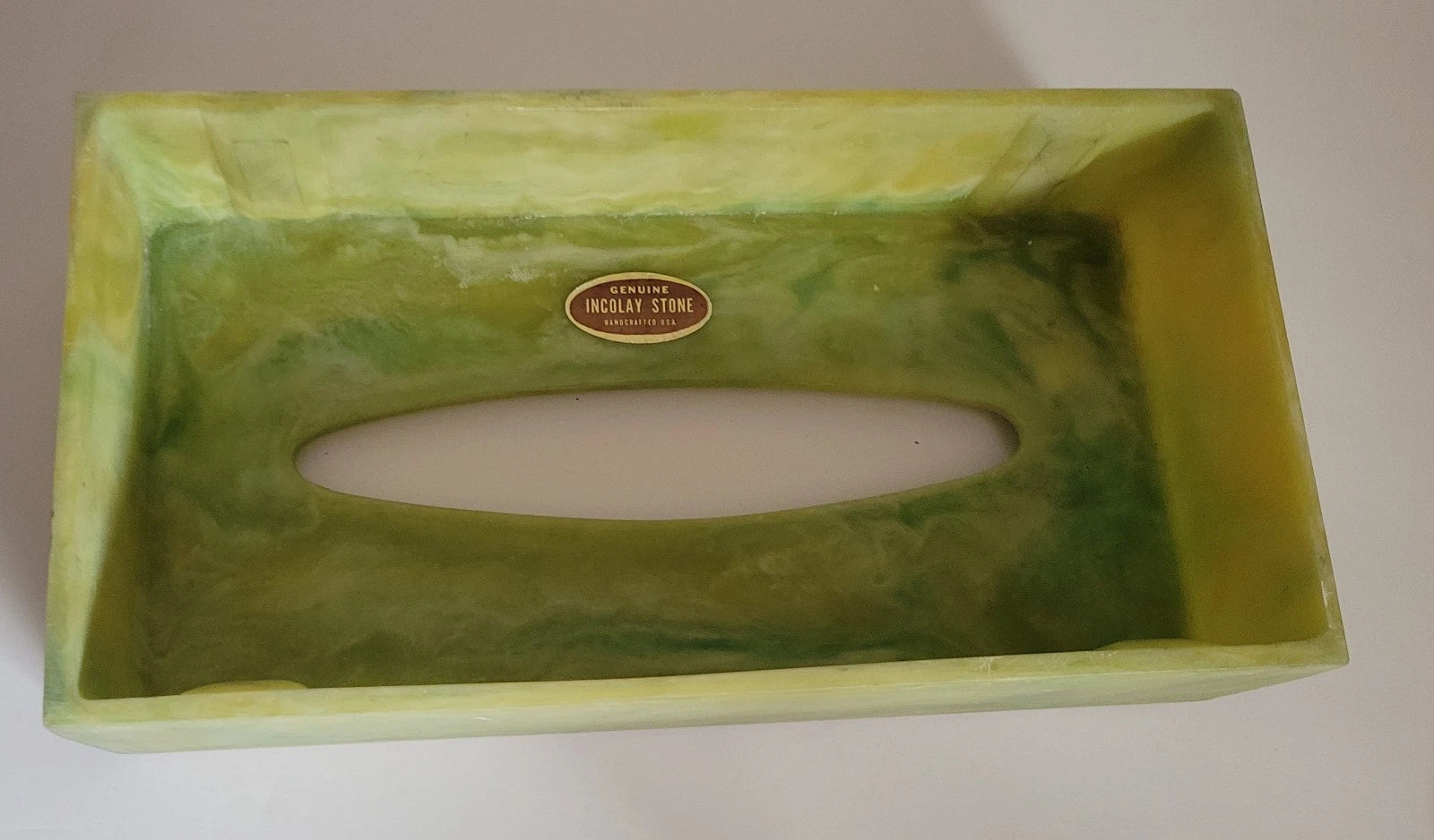 Vintage Tissue Box Cover Green With White Raised Details Incolay Stone Cherubs | eBay