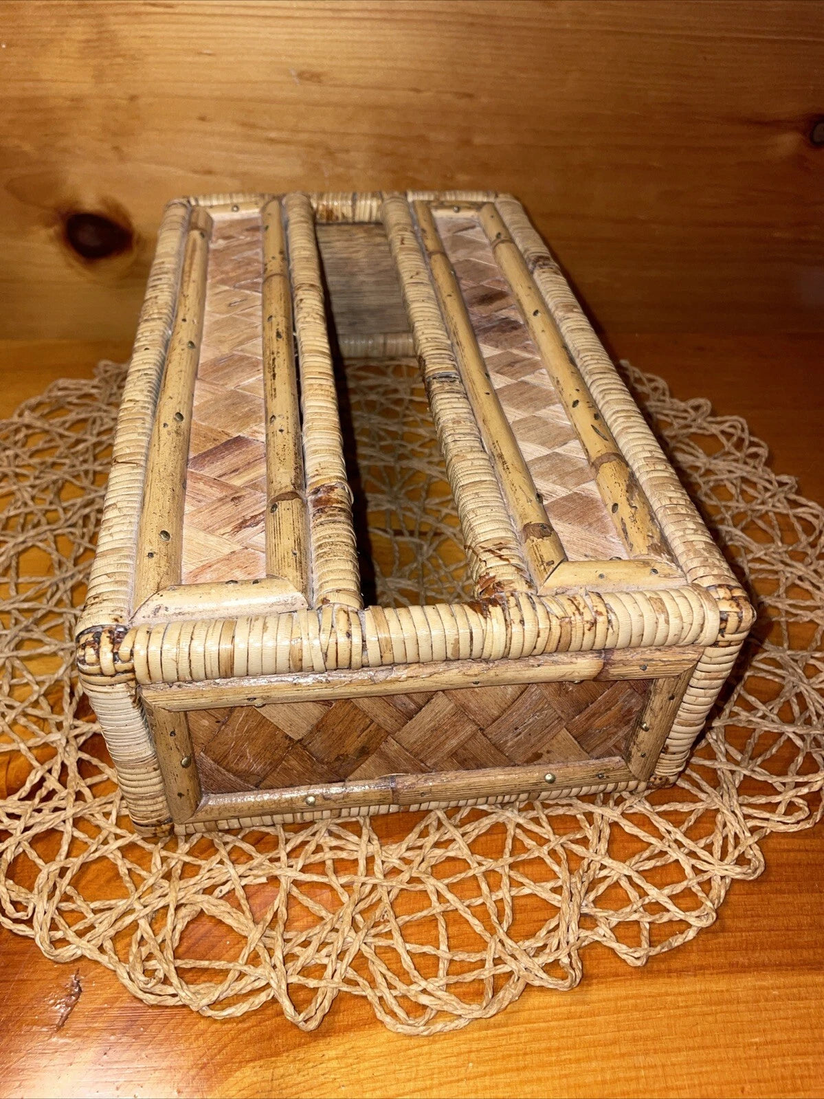 Vintage Tissue Box Cover Holder Bamboo Rattan Wicker Coastal Boho Rectangular | eBay