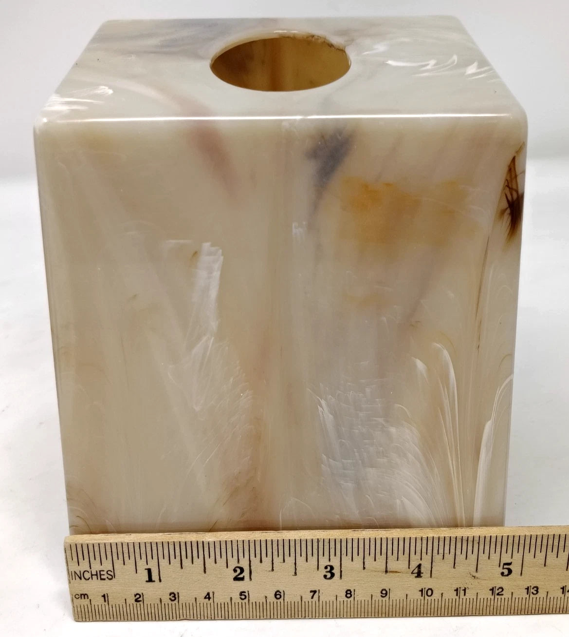 Vintage Faux Marble Tissue Box Cover Holder Square Acrylic Plastic Neutral Tan | eBay