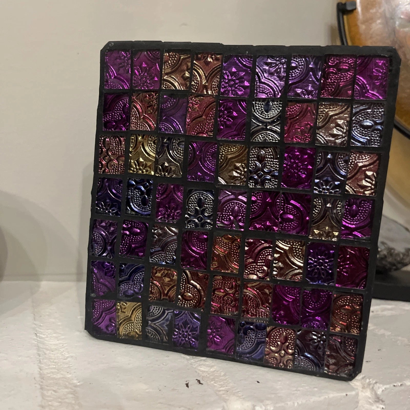 Unique Multicolor Mosaic Glass Tile Tissue Box Cover New Heavy | eBay