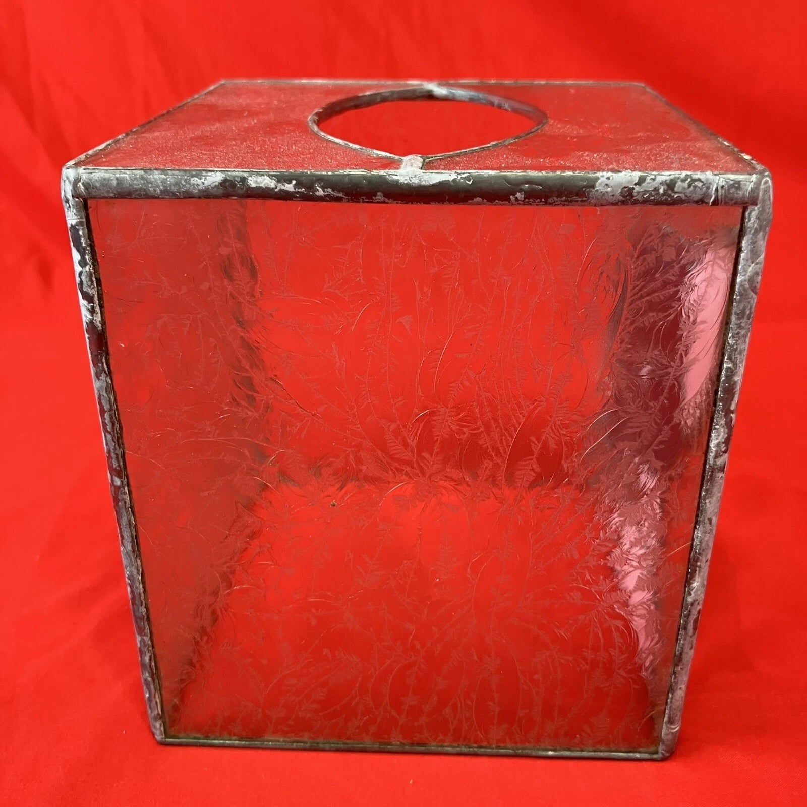 Vintage Leaded Stained Glass Tissue Box Cover / Pink Flower / Handmade 5” | eBay