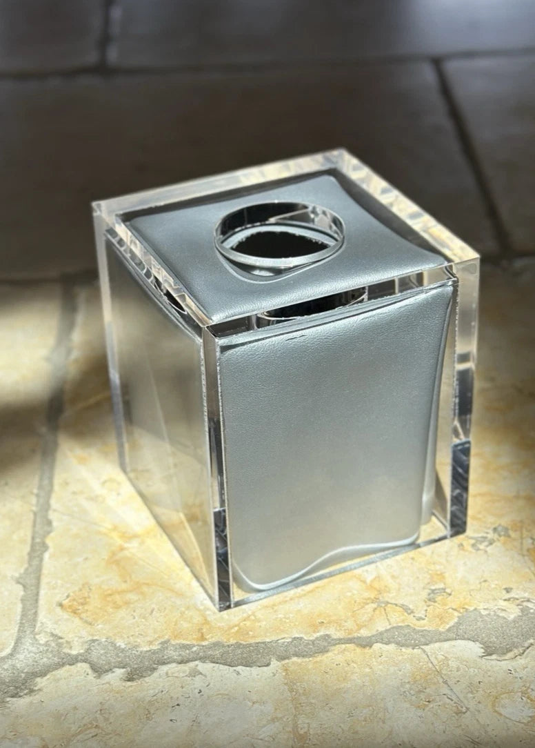 Mike + Ally Thick Lucite Square Tissue Box Holder, w Interior Silver Box Covers | eBay