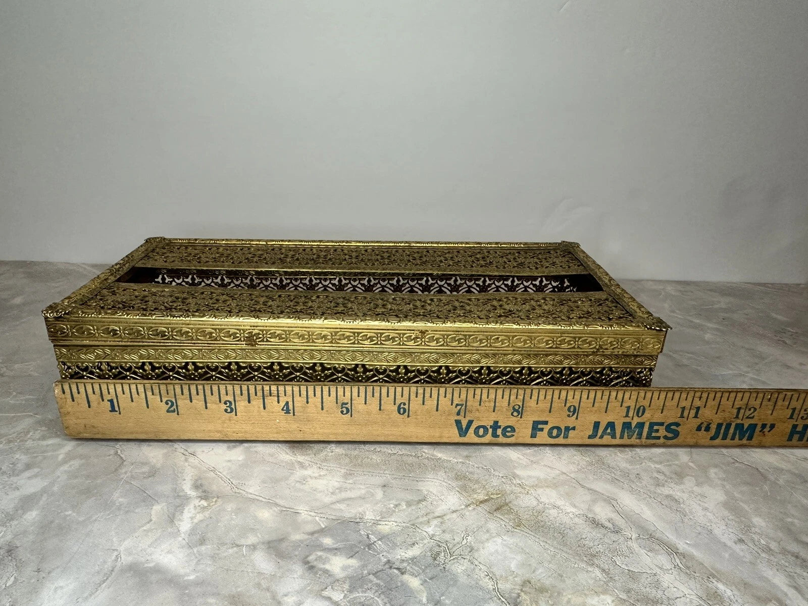 MCM Old Vintage Brass Tone Filigree Metal Vanity Tissue Box Cover Holder | eBay