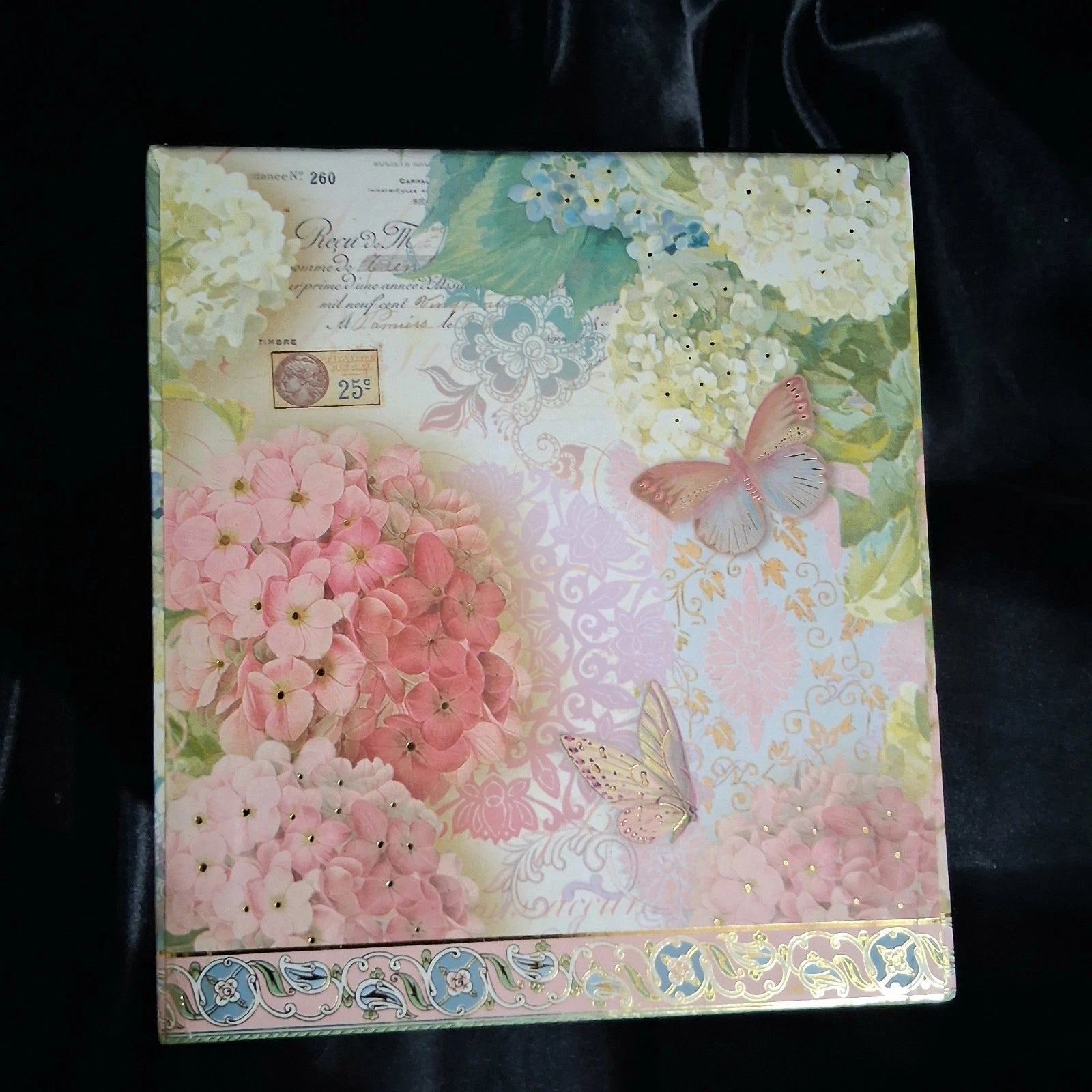 Tissue Box Cover Square Hard Cardboard With Butterflies And Hydrangea EC | eBay