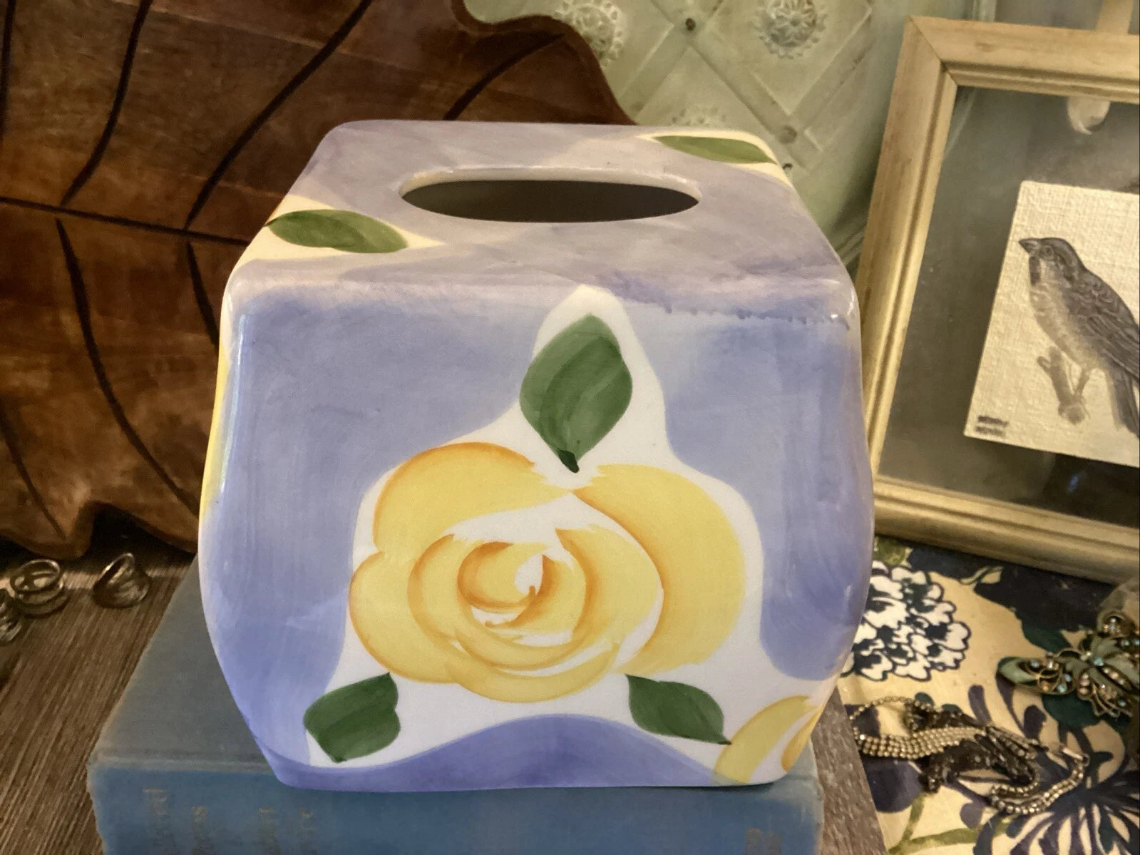 Wamsutta Tissue Box Cover Holder Floral PROVENCE Blue Floral Ceramic Square | eBay