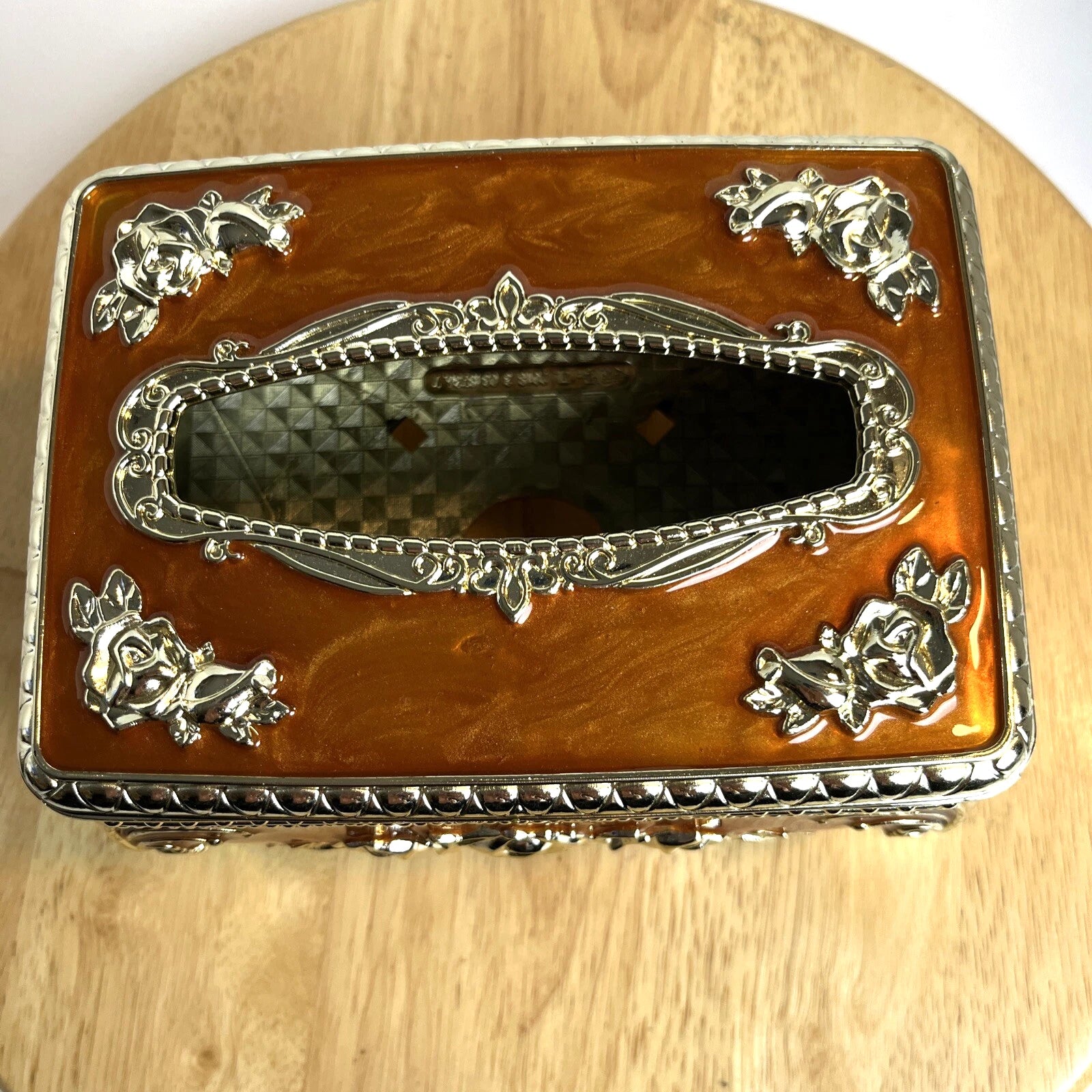 Victorian Style Tissue Box Holder Enameled Brown Silver Floral Bathroom Decor | eBay