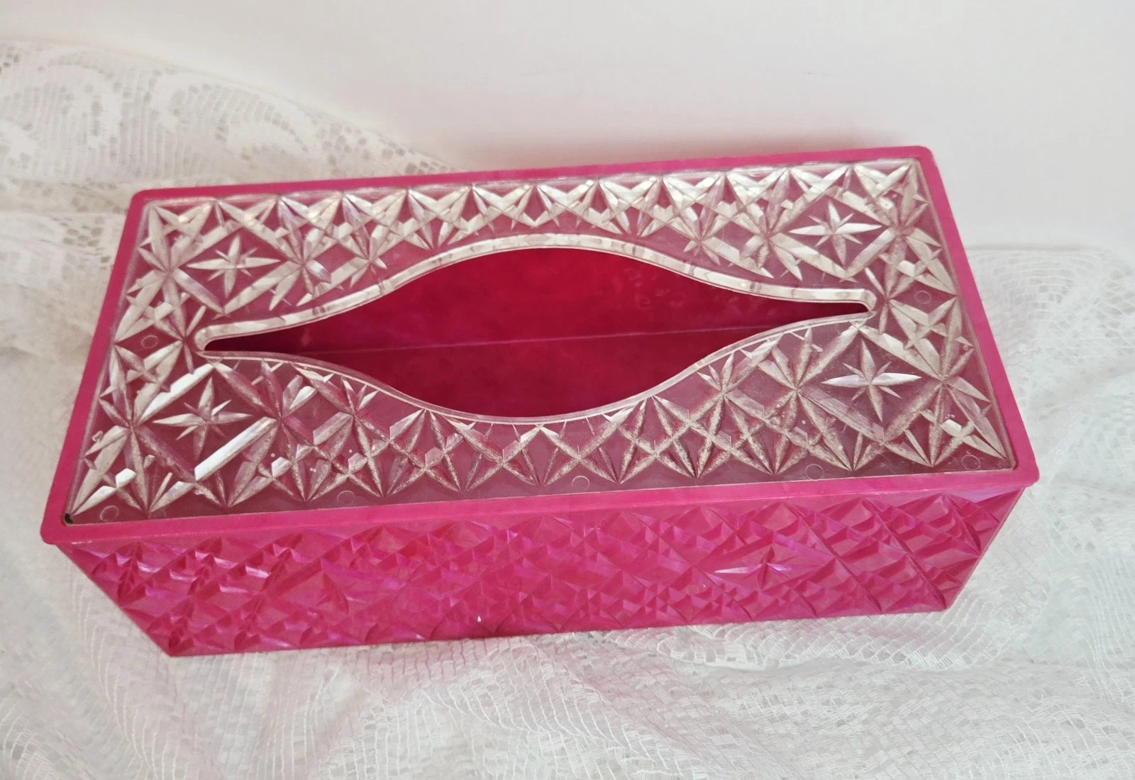 Vintage Acrylic Hot Pink Diamond Cut Rectangular Tissue Box Holder MCM With Lid | eBay