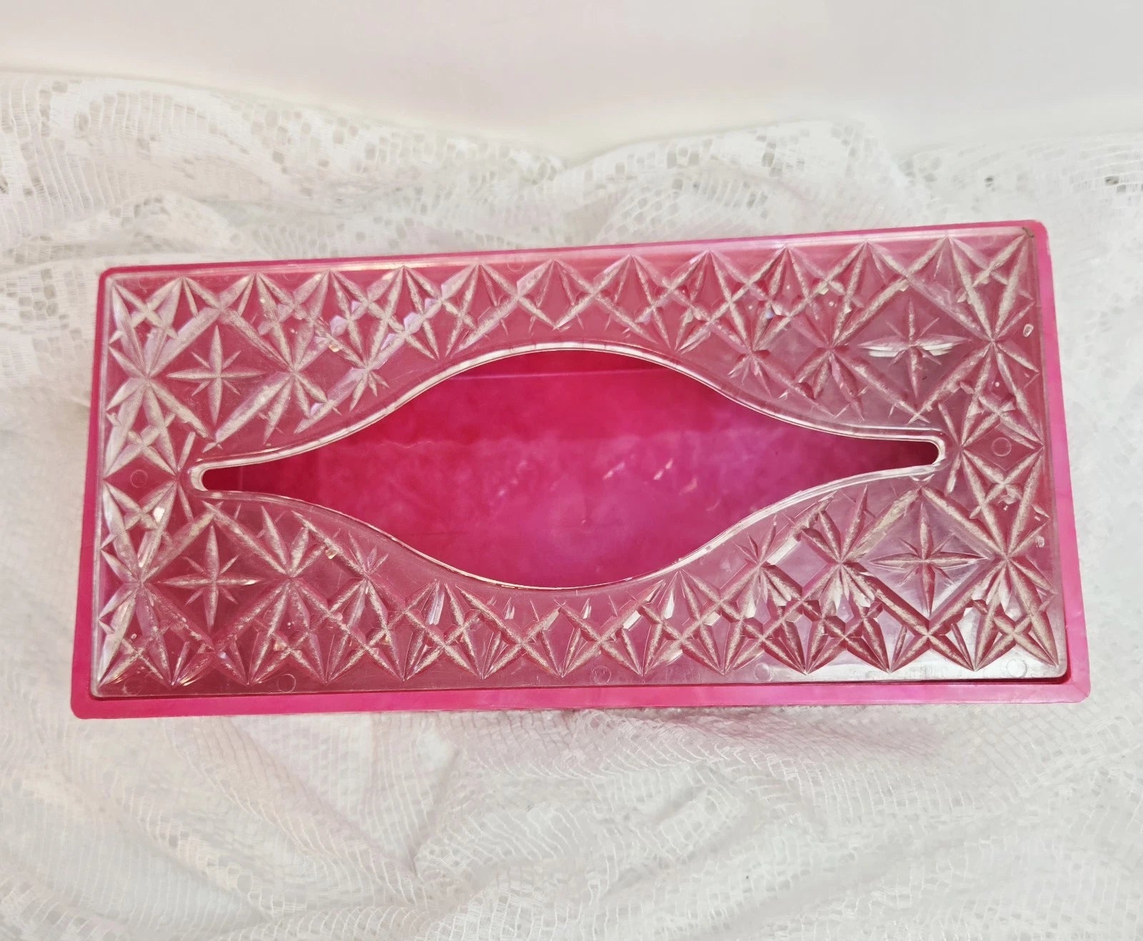Vintage Acrylic Hot Pink Diamond Cut Rectangular Tissue Box Holder MCM With Lid | eBay