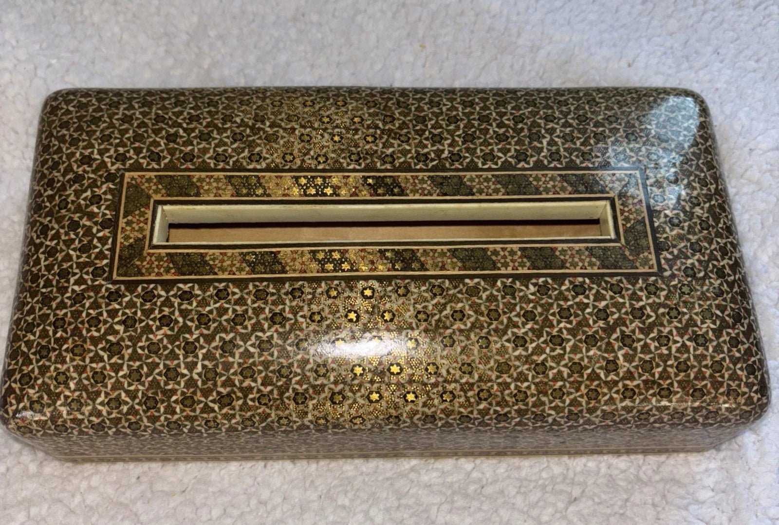 Vintage Persian Inlaid Marquetry Wood Tissue Box Holder W/ Slide-Out Bottom | eBay