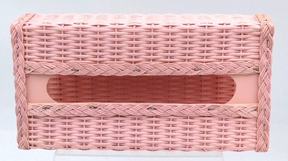 Vintage Pink Faux Wicker Tissue Box Holder Cover Rectangular Vanity Bathroom | eBay