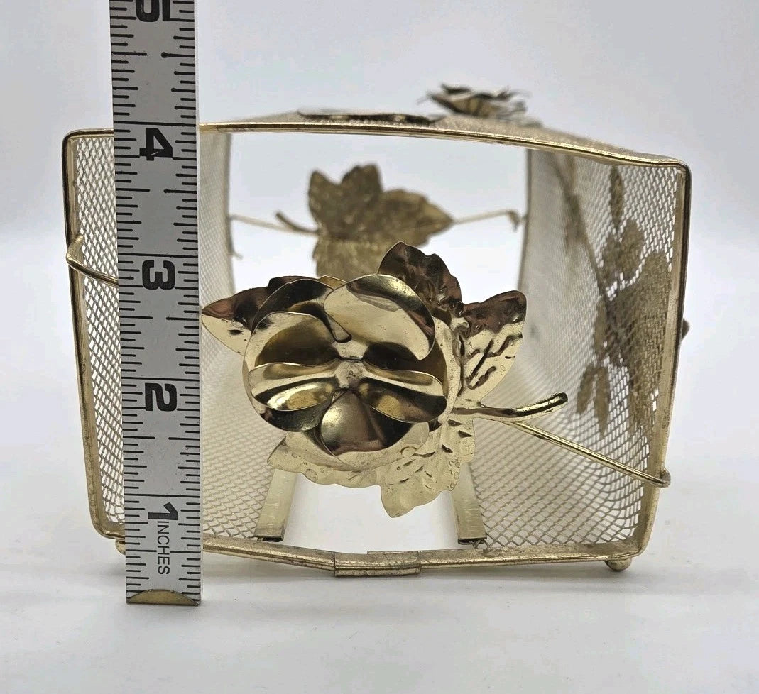 Tissue Box Cover Holder Hollywood Regency Roses Gold Tone Mesh Metal MCM VTG | eBay