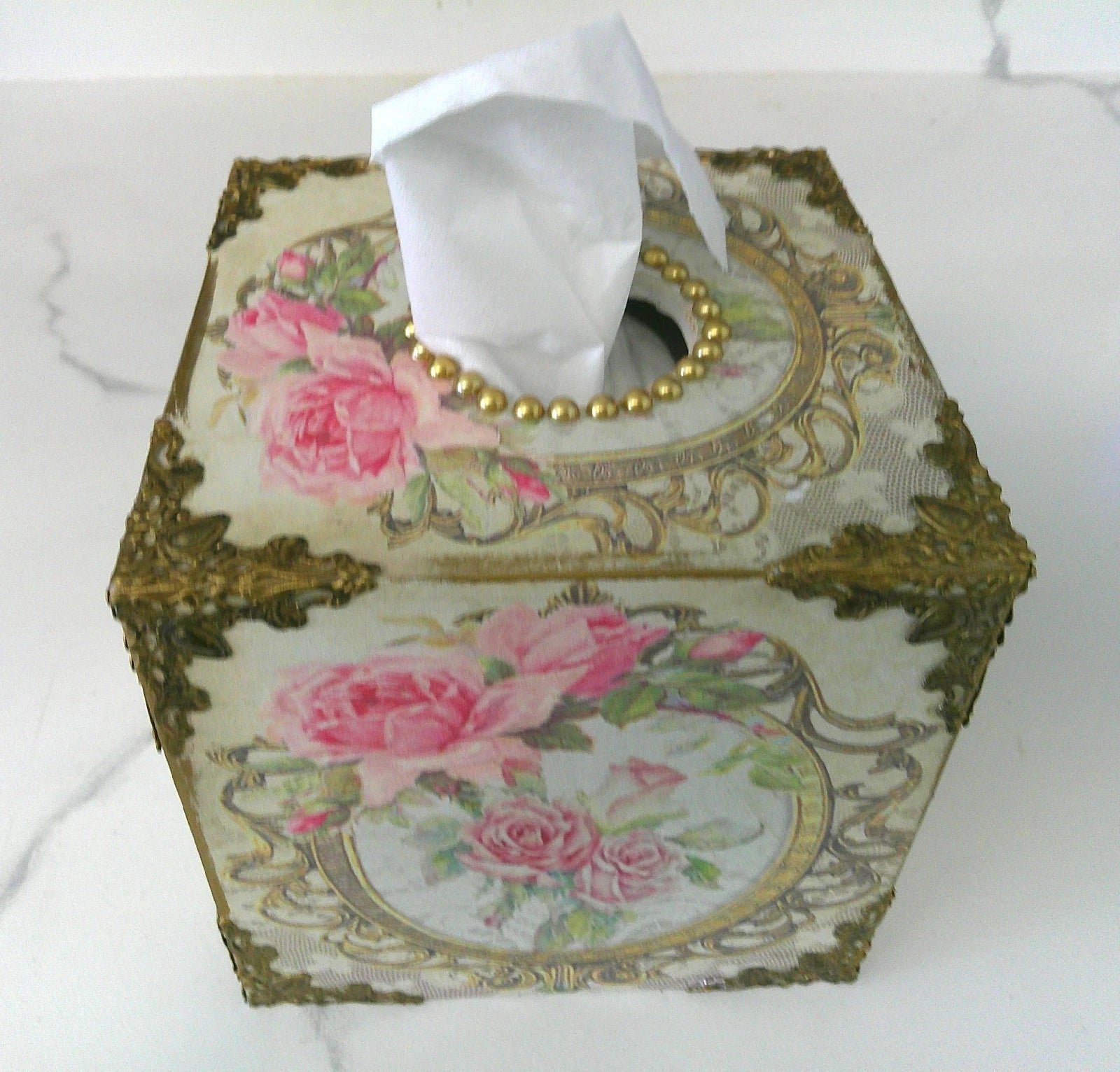 Shabby Chic Victorian Tissue Box Cover~Custom Design w/Filigree Accents~Roses | eBay