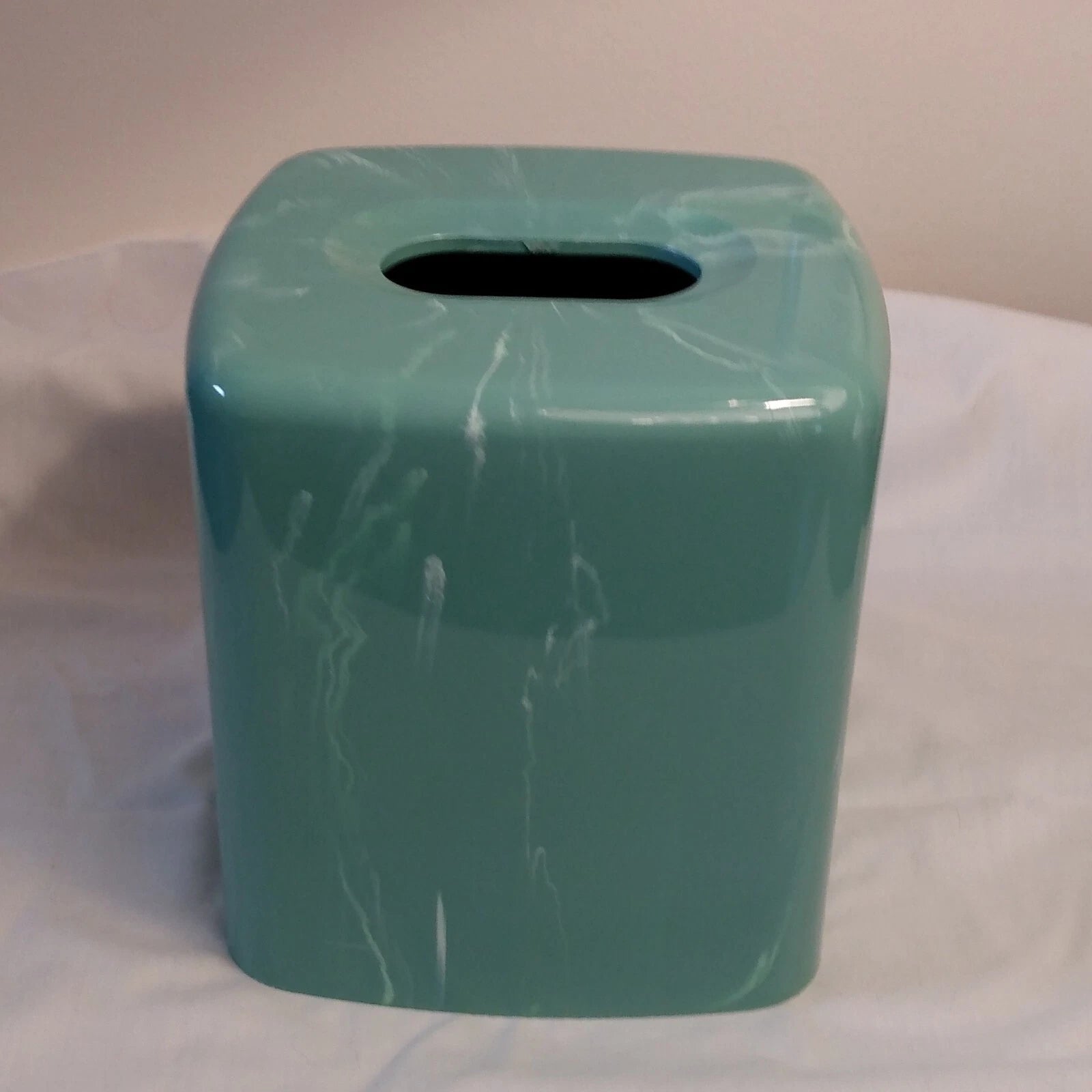 Square Tissue Box Cover Aqua Teal Sea Foam Plastic Marble-Look | eBay