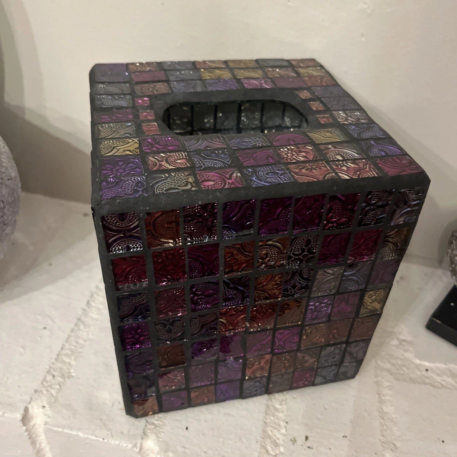 Unique Multicolor Mosaic Glass Tile Tissue Box Cover New Heavy | eBay