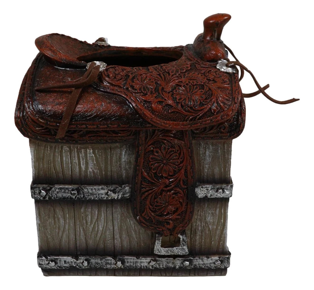 Rustic Western Faux Leather Cowboy Horse Saddle On Crate Tissue Box Holder Cover | eBay