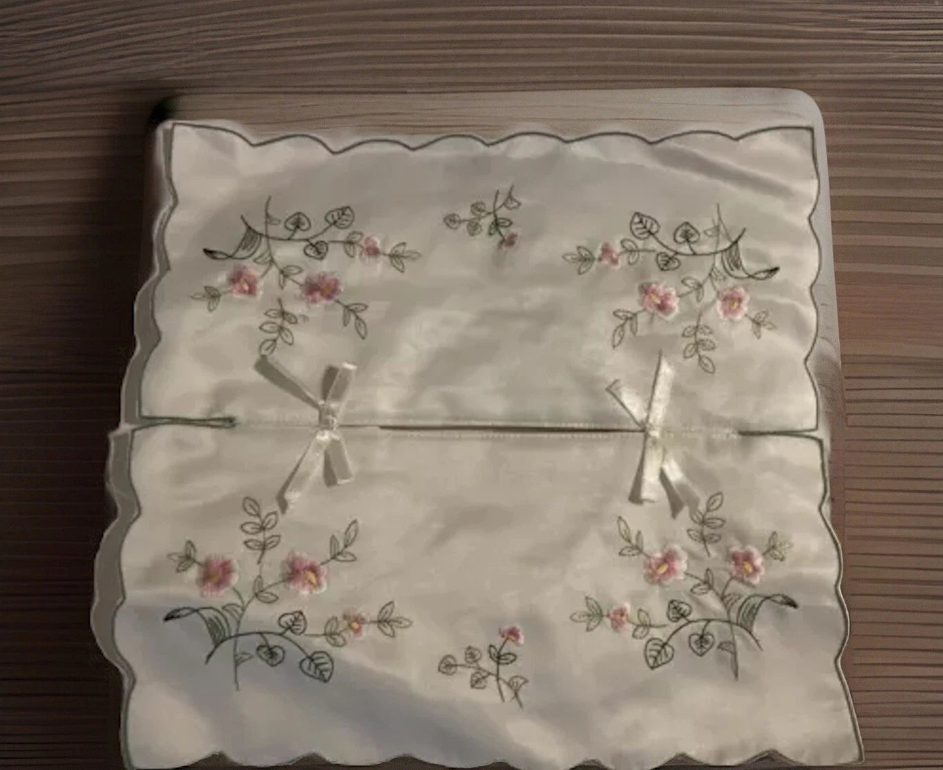 Vintage Tissue Box Cover White Embroidered Floral Design Shiny Silk Looking | eBay