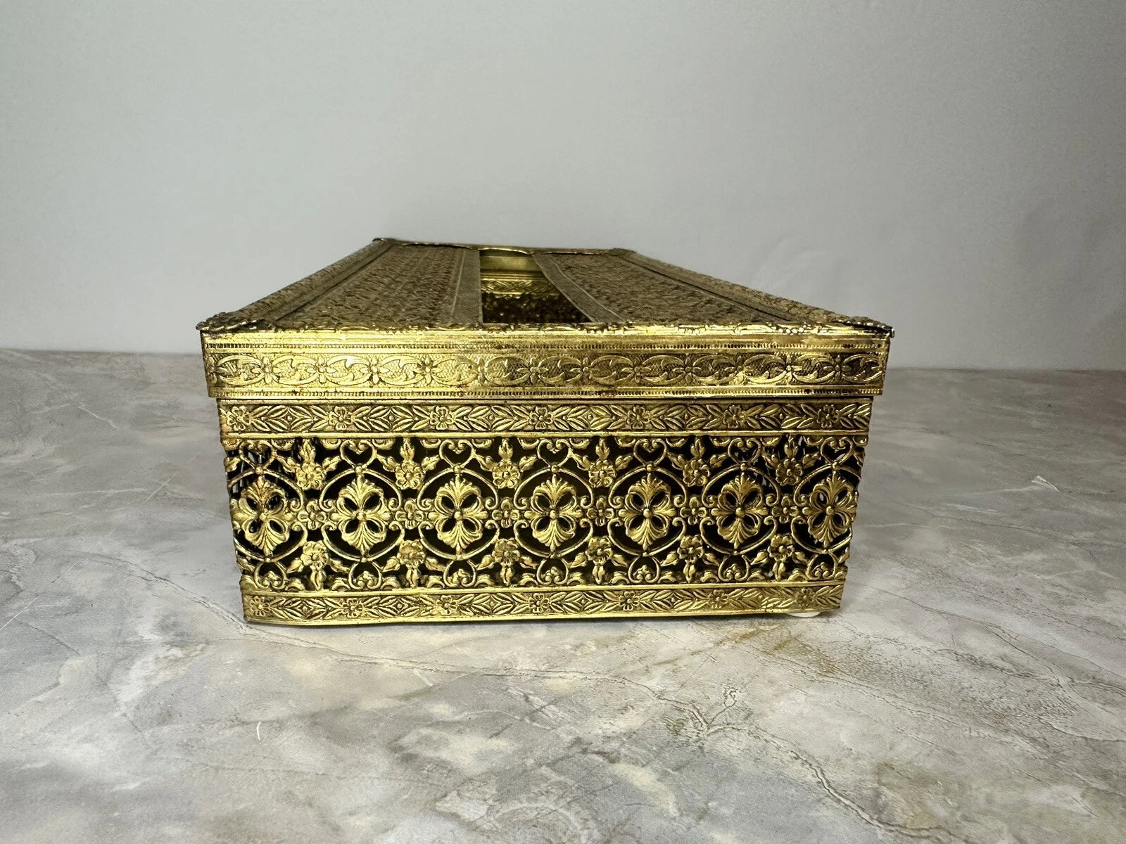 MCM Old Vintage Brass Tone Filigree Metal Vanity Tissue Box Cover Holder | eBay