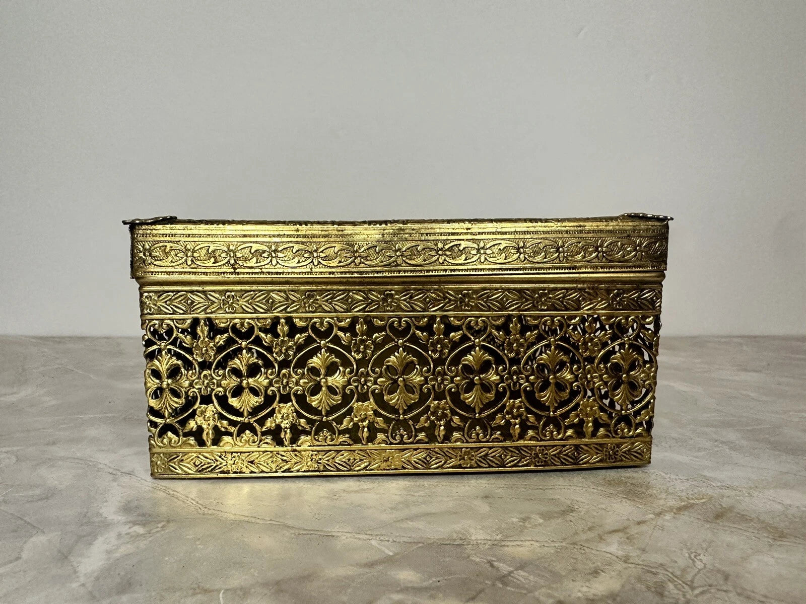 MCM Old Vintage Brass Tone Filigree Metal Vanity Tissue Box Cover Holder | eBay