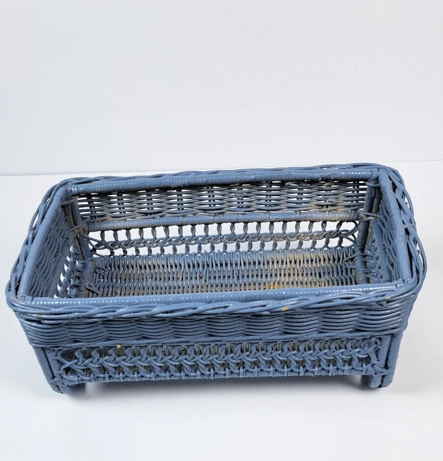 Vintage Painted Woven Wicker Tissue Box Cover, Dusty Blue | eBay