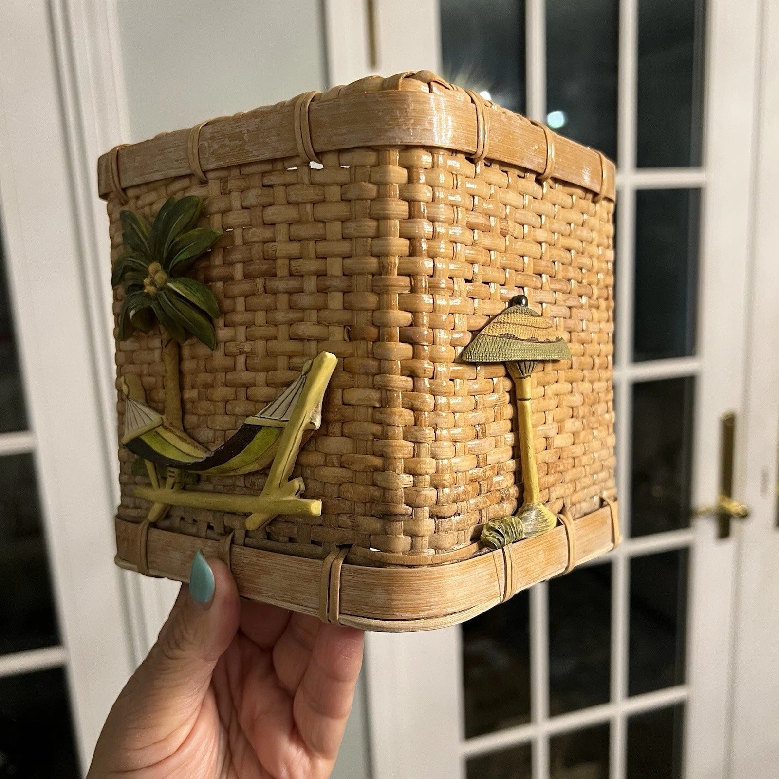 Vintage Wicker Tissue Box Cover Palm Tree Hammock Rattan Beach Boho | eBay