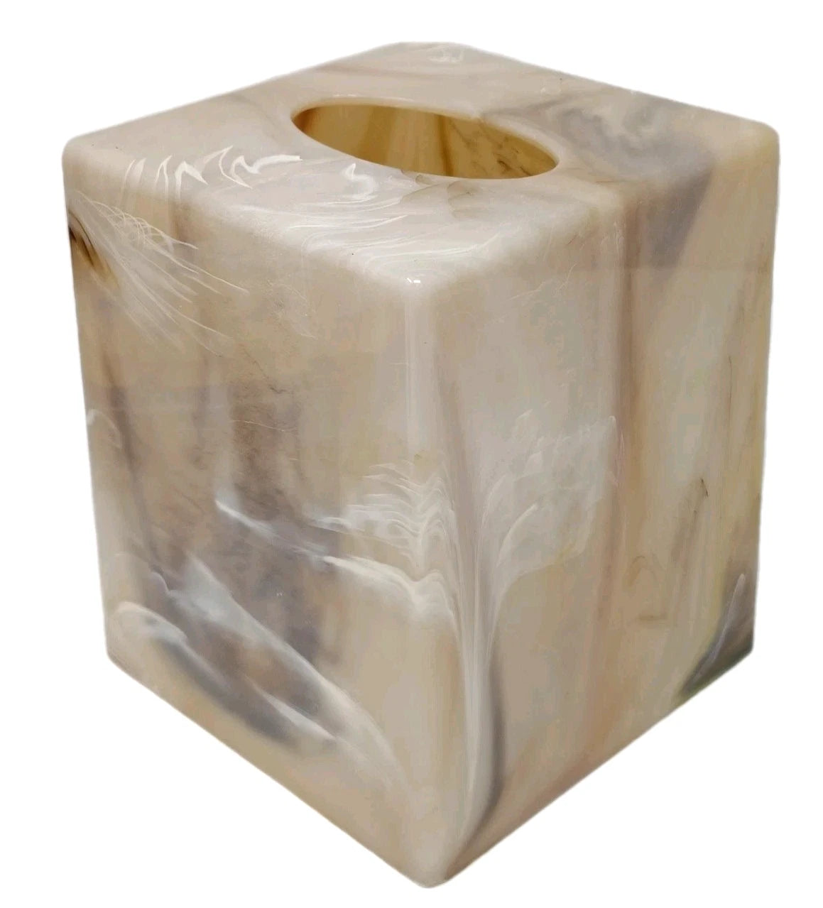 Vintage Faux Marble Tissue Box Cover Holder Square Acrylic Plastic Neutral Tan | eBay