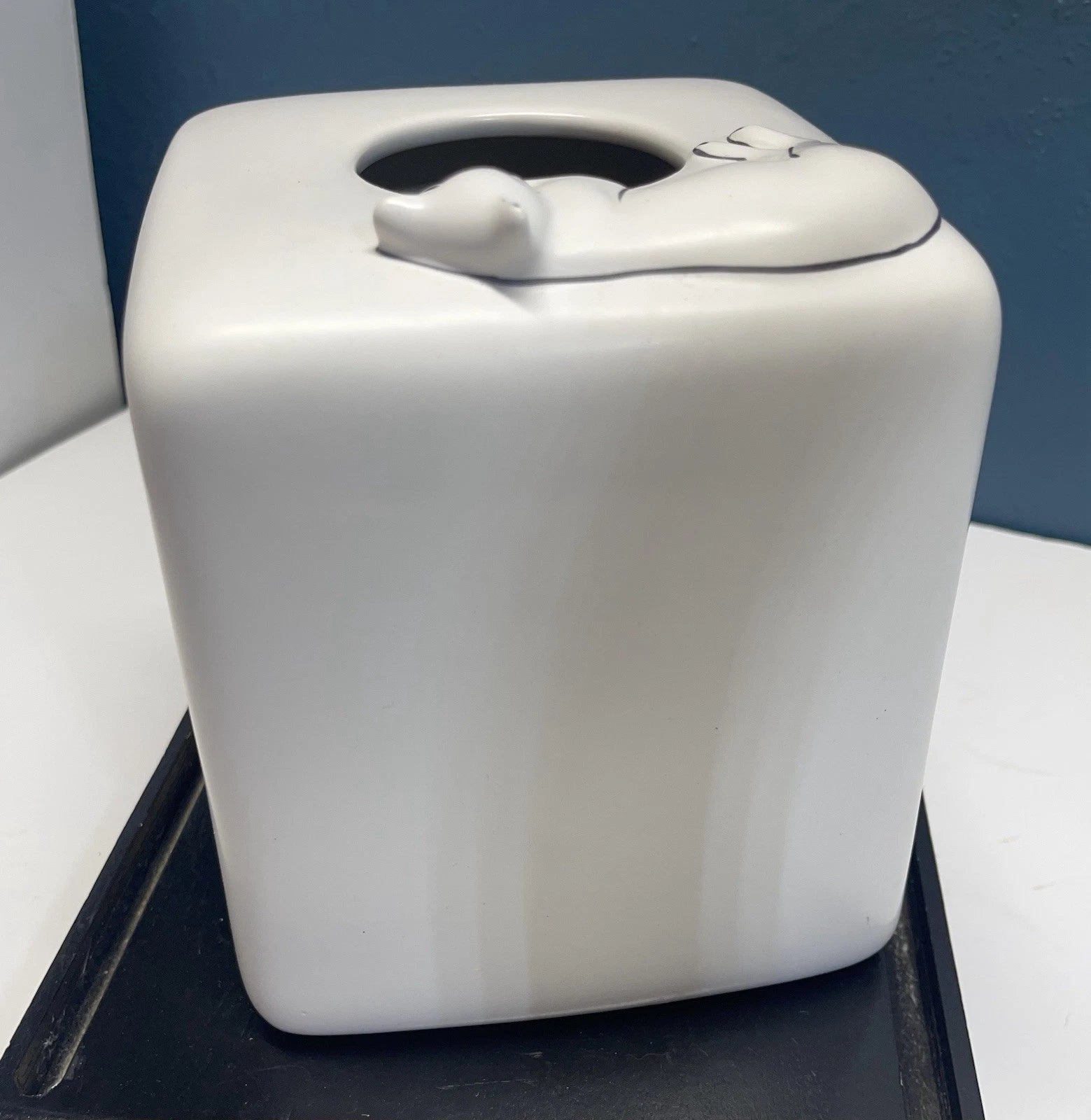 Cats Tissue Box Cover Cube White Sleeping Cat Ceramic Decor | eBay