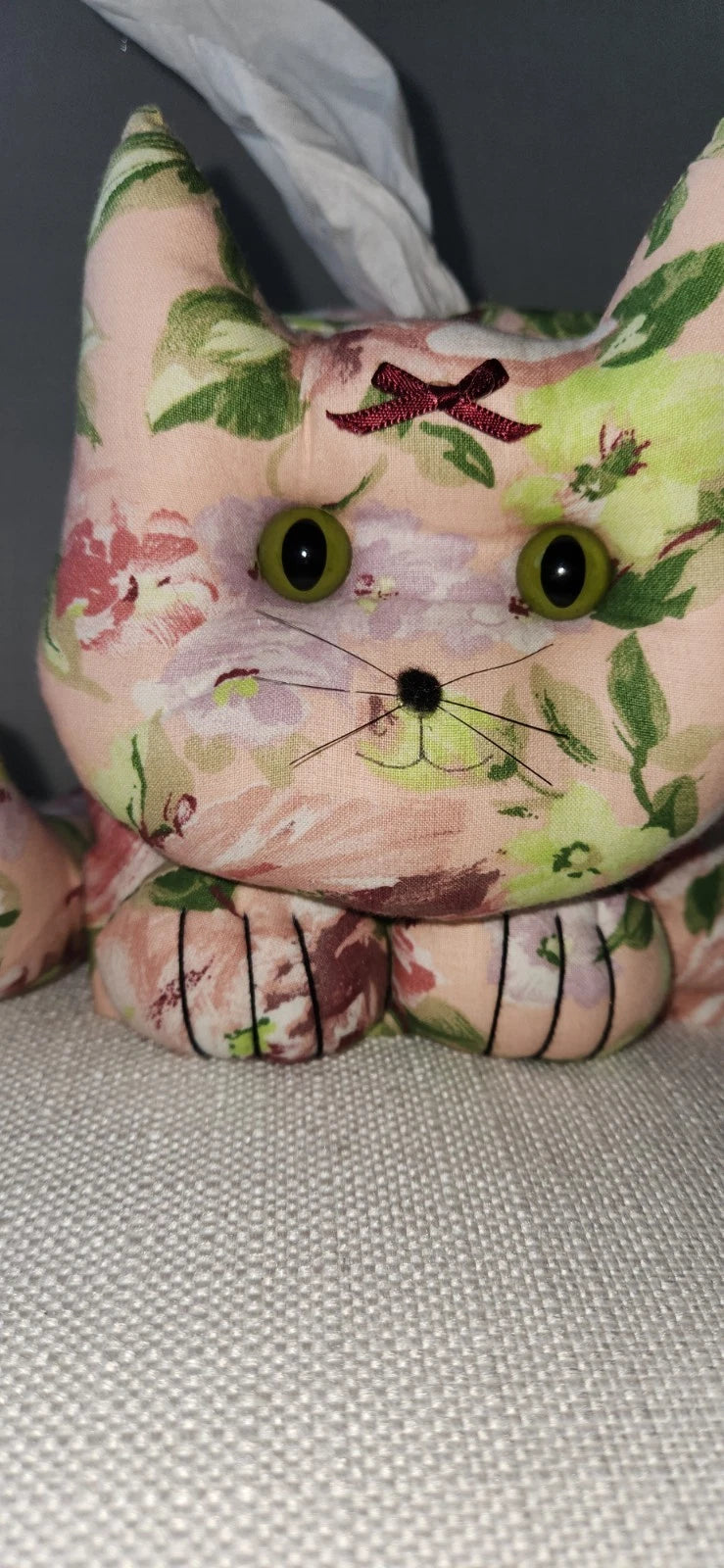 Vintage Cat Square Tissue Box Cover Handmade. Pink, Green Floral Rose | eBay