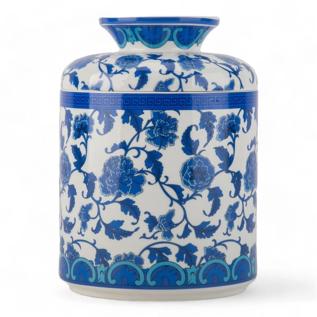 Blue & White Round Tissue Box Cover 7" Porcelain Tissue Holder Blue Floral | eBay