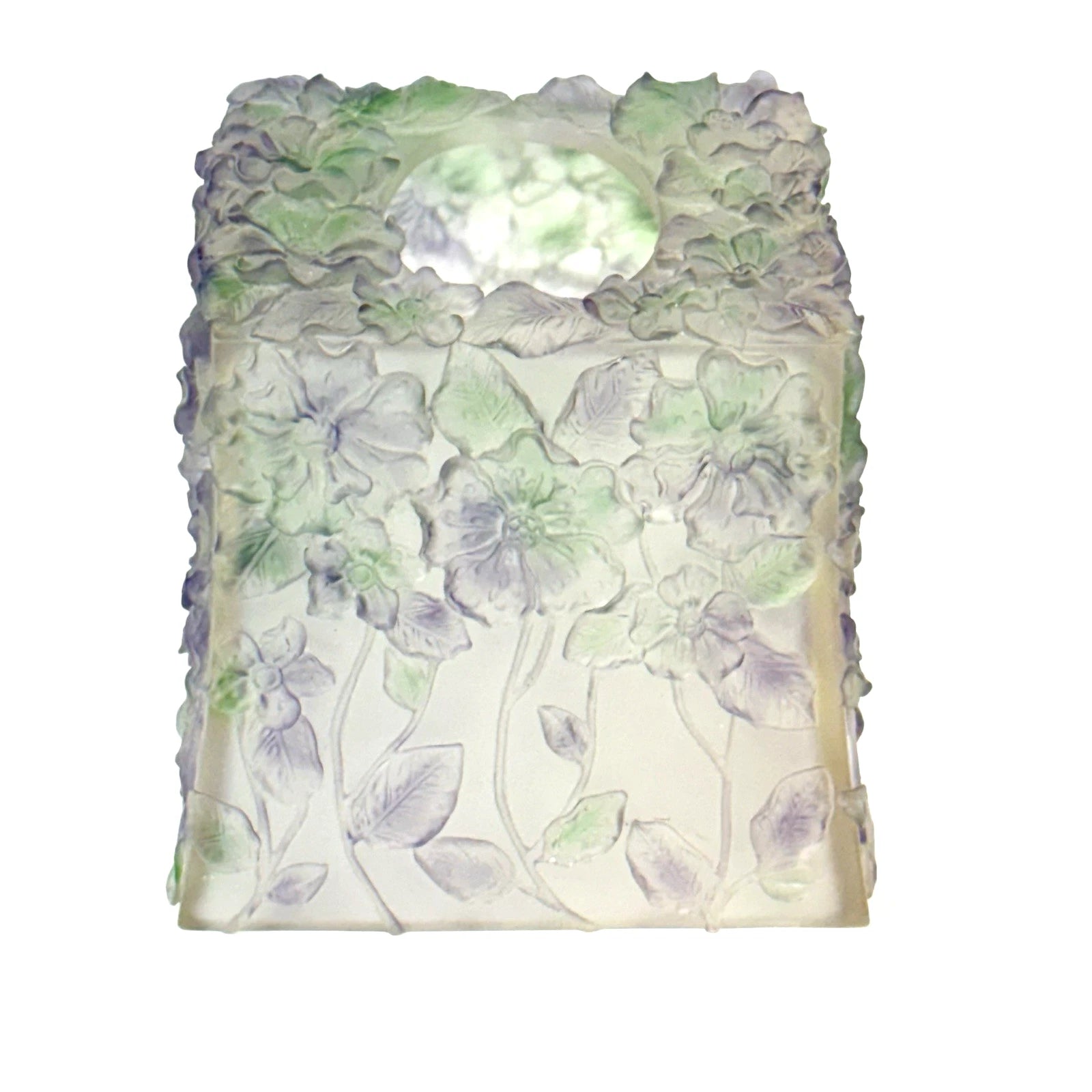 Tissue Box Cover Square Acrylic Raised Purple Green Flowers 6.25" Thick Plastic | eBay