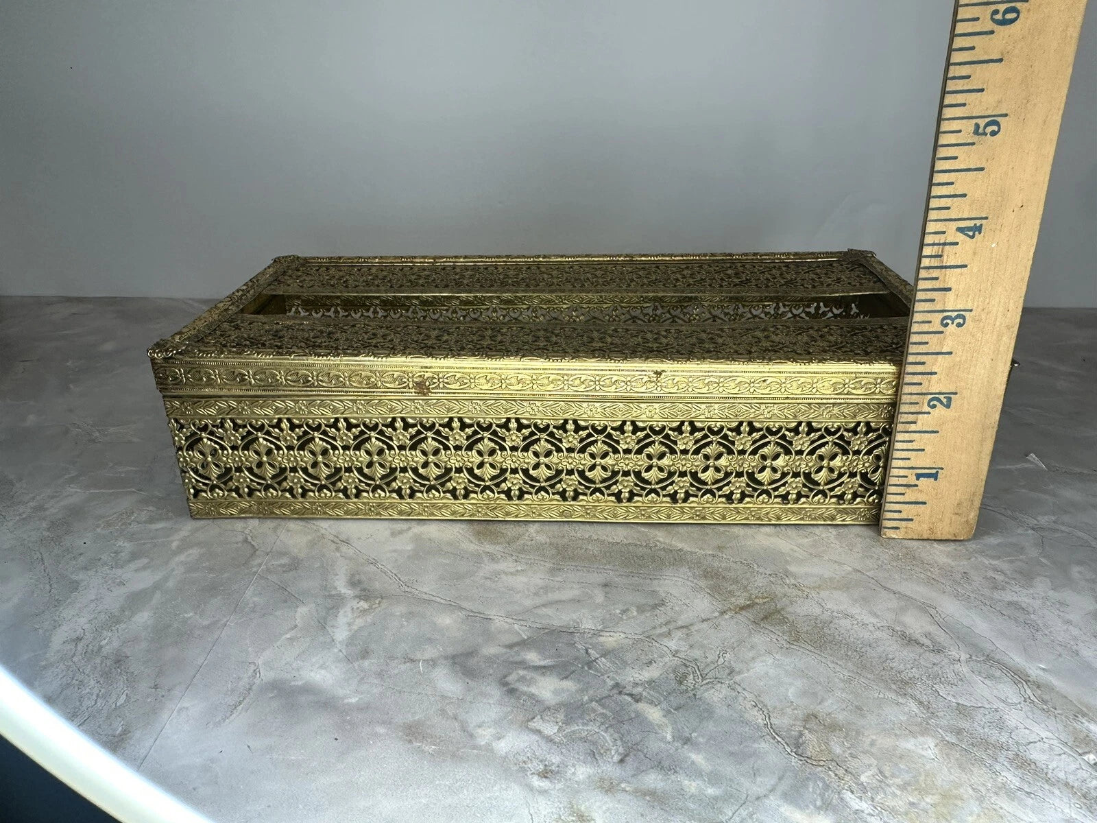 MCM Old Vintage Brass Tone Filigree Metal Vanity Tissue Box Cover Holder | eBay