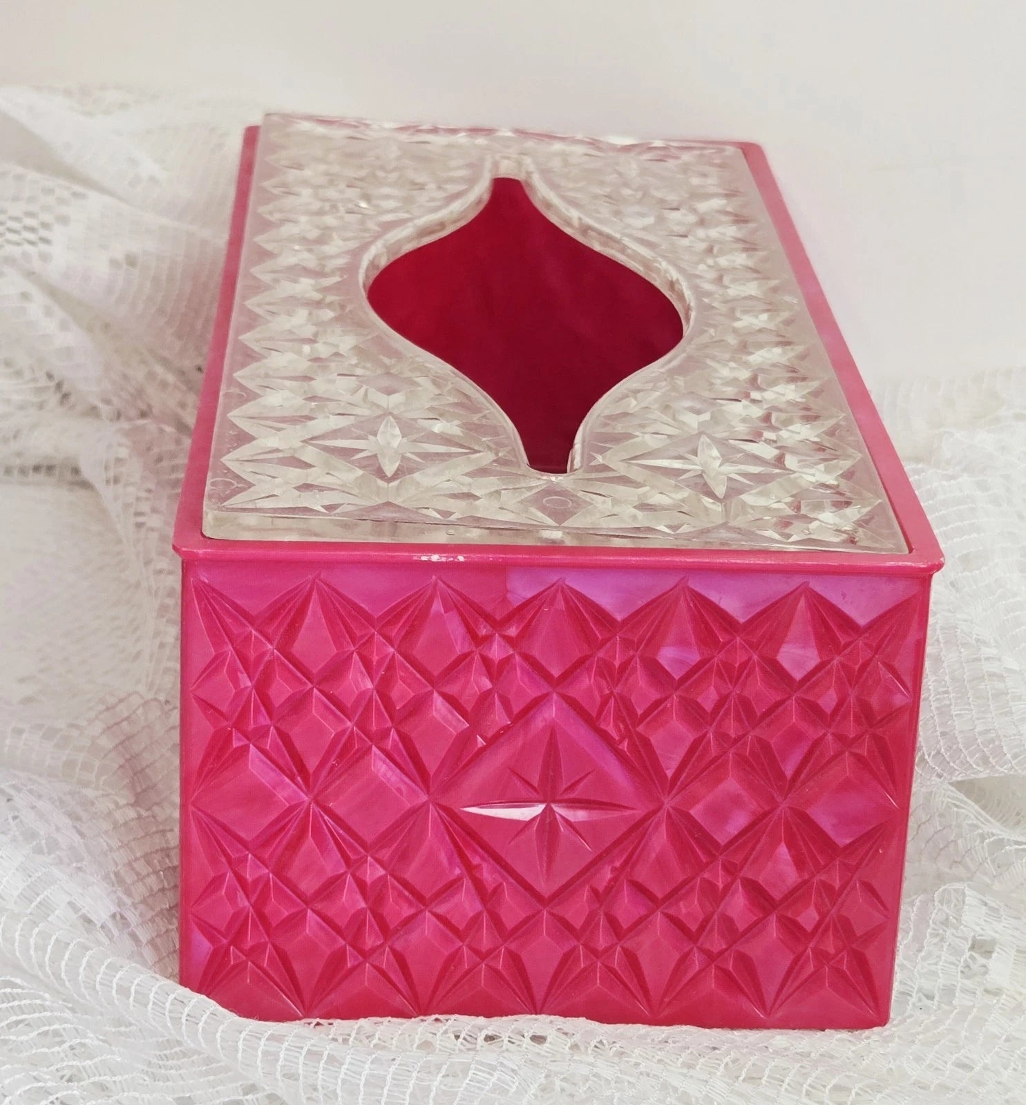 Vintage Acrylic Hot Pink Diamond Cut Rectangular Tissue Box Holder MCM With Lid | eBay