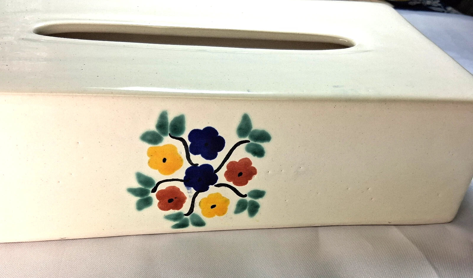 Mexican Folk Art Tissue Box Cover Hand Painted Ceramic White | eBay