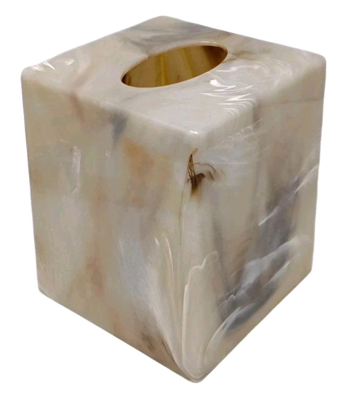 Vintage Faux Marble Tissue Box Cover Holder Square Acrylic Plastic Neutral Tan | eBay