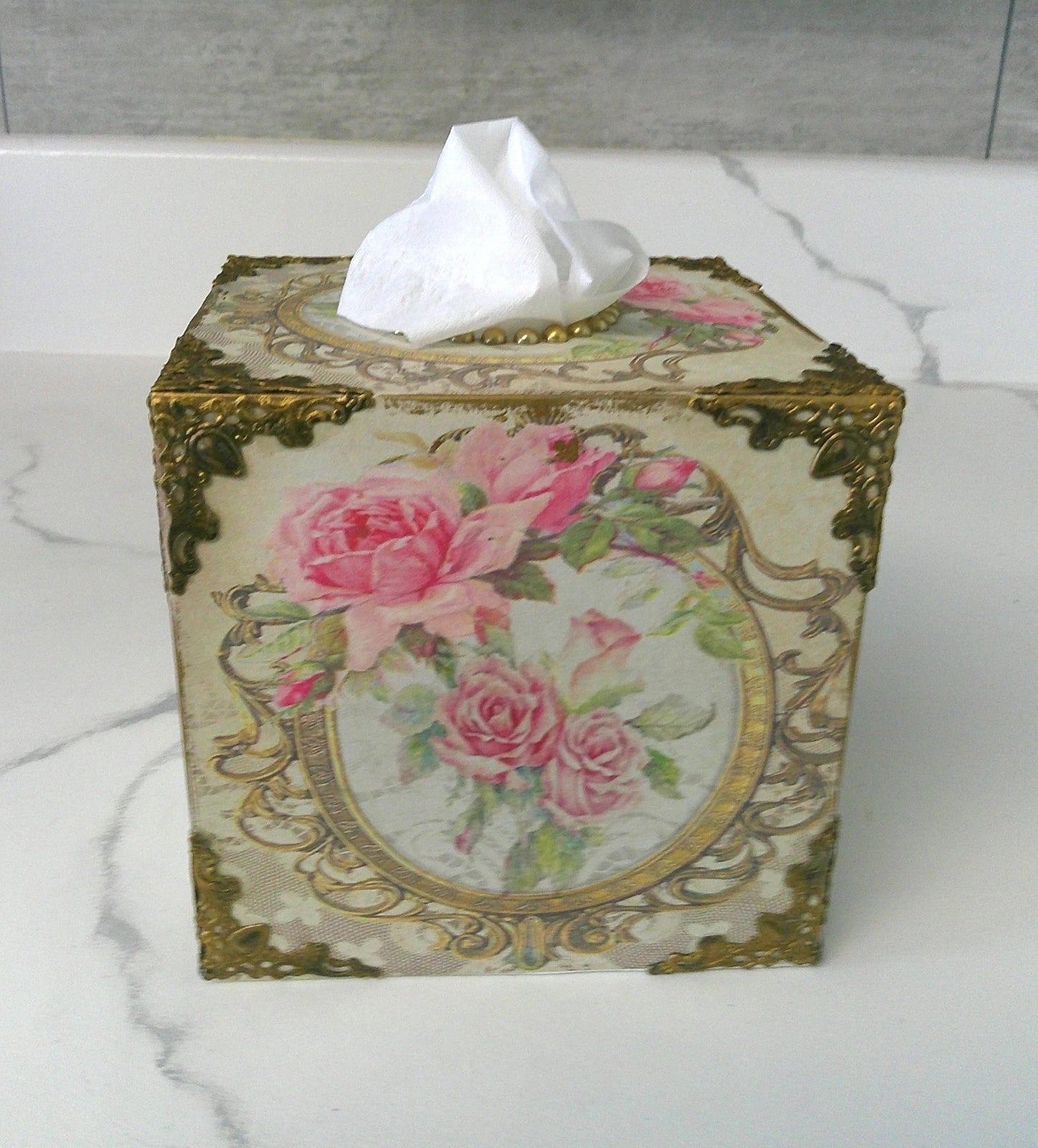 Shabby Chic Victorian Tissue Box Cover~Custom Design w/Filigree Accents~Roses | eBay