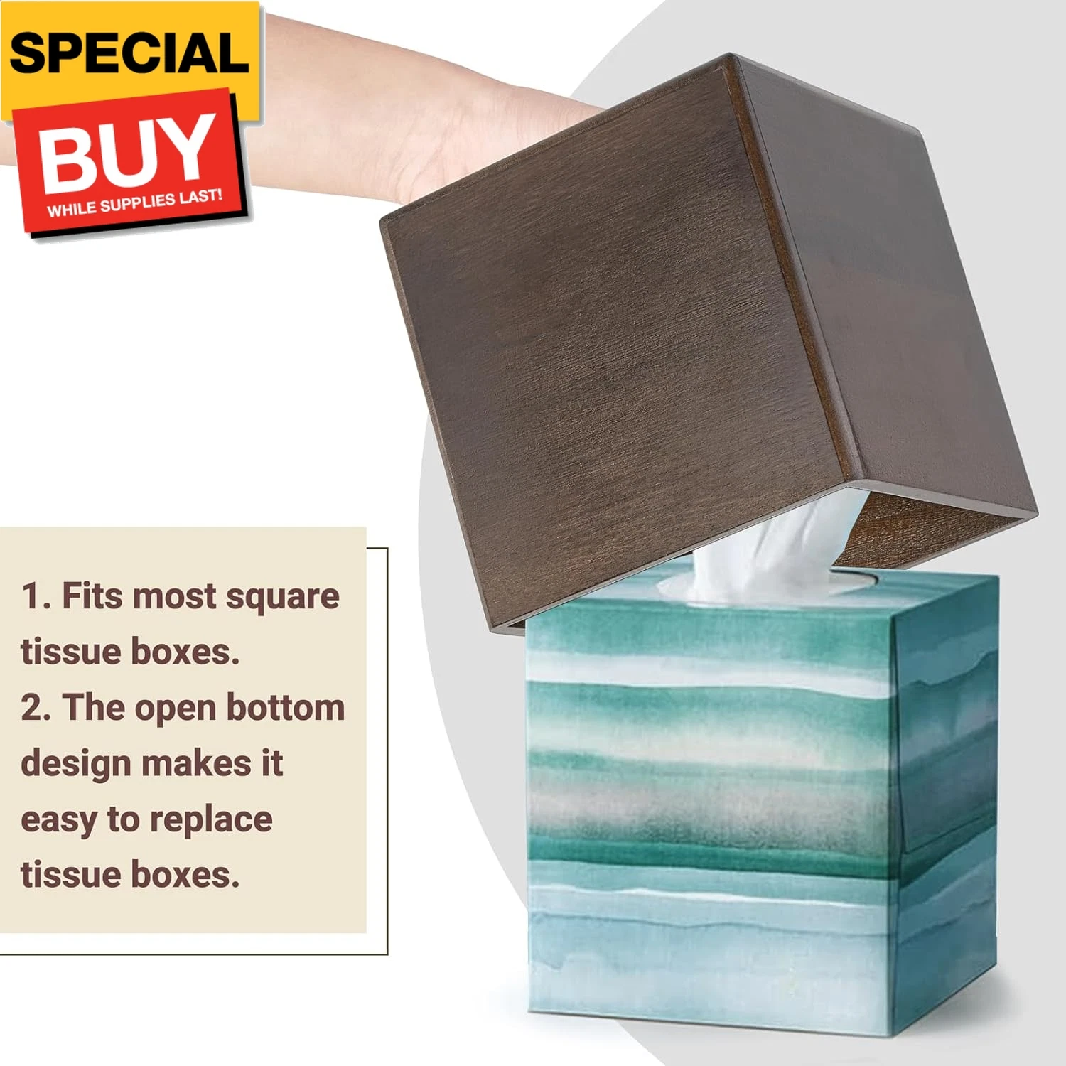 Tissue Box Cover Square Open-Bottom Wood Tissue Box Holder Decorative Facial Cub | eBay