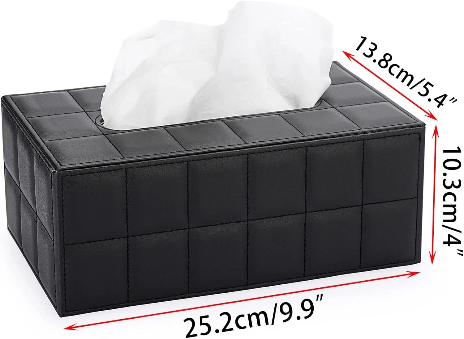 Sumnacon Rectangular Leather Tissue Box Cover - Medium, Black With Grid | eBay
