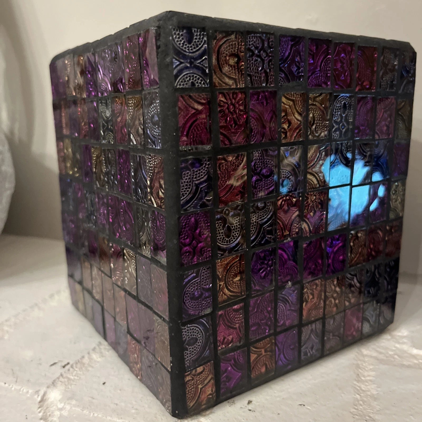 Unique Multicolor Mosaic Glass Tile Tissue Box Cover New Heavy | eBay