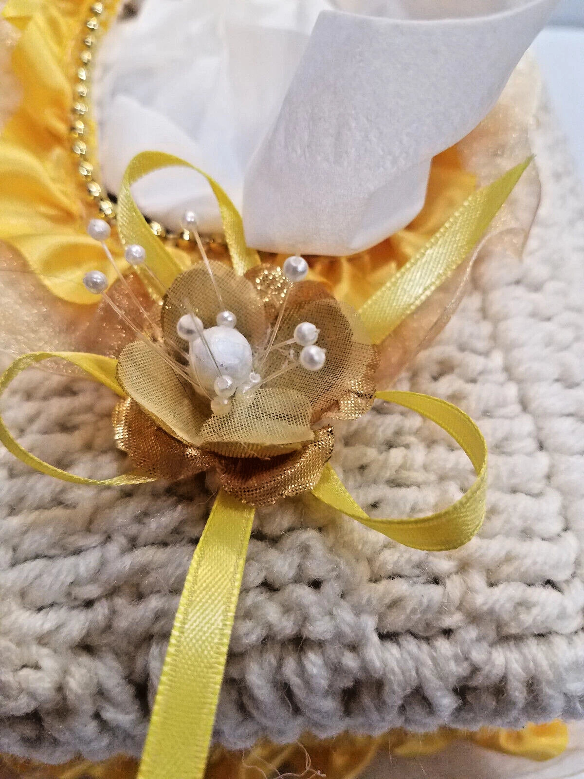 Rectangular Tissue Box Cover Cream & Yellow Crochet with Ribbons Lace & Beads | eBay