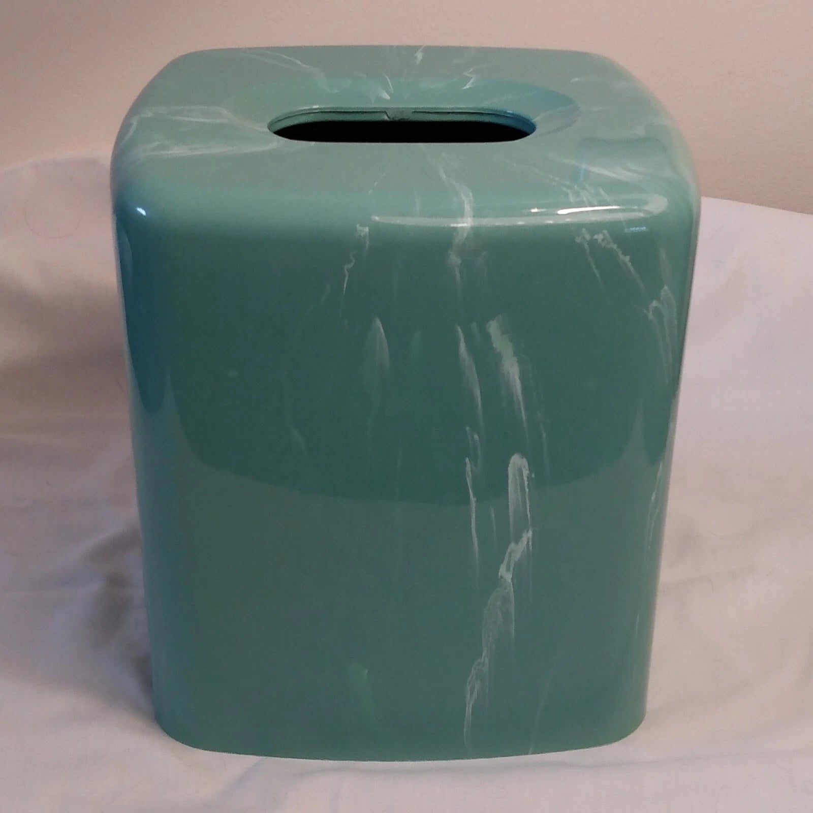 Square Tissue Box Cover Aqua Teal Sea Foam Plastic Marble-Look | eBay